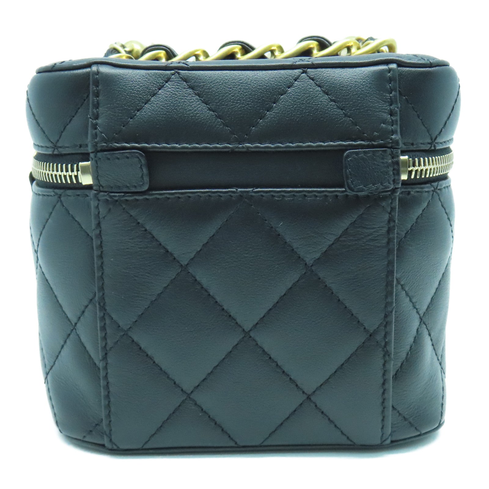 CHANEL 菱格牛皮皮革Chain Shoulder Bag金扣鏈帶肩背袋黑色