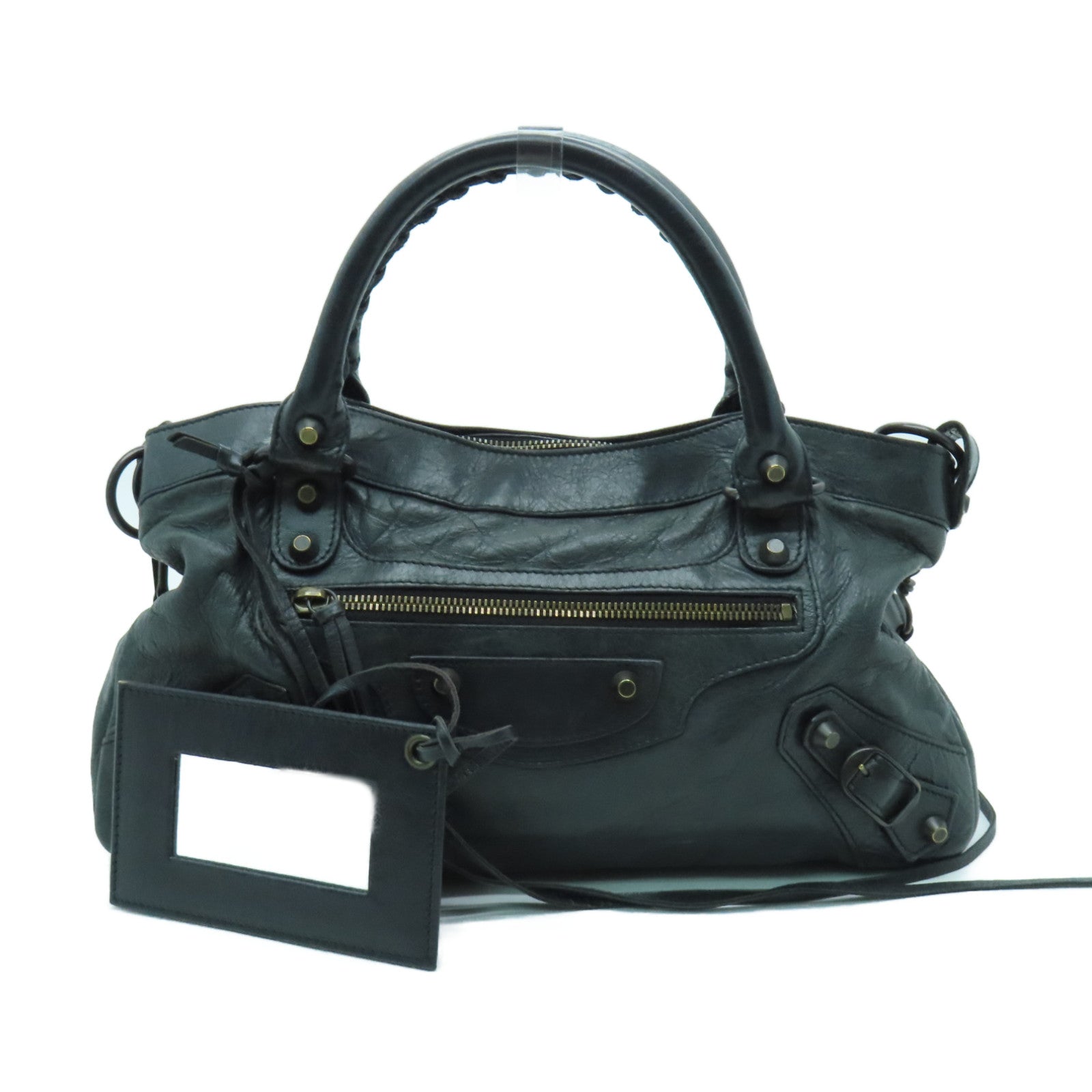 BALENCIAGA 牛皮皮革City Bag金扣手挽肩背兩用袋灰色
