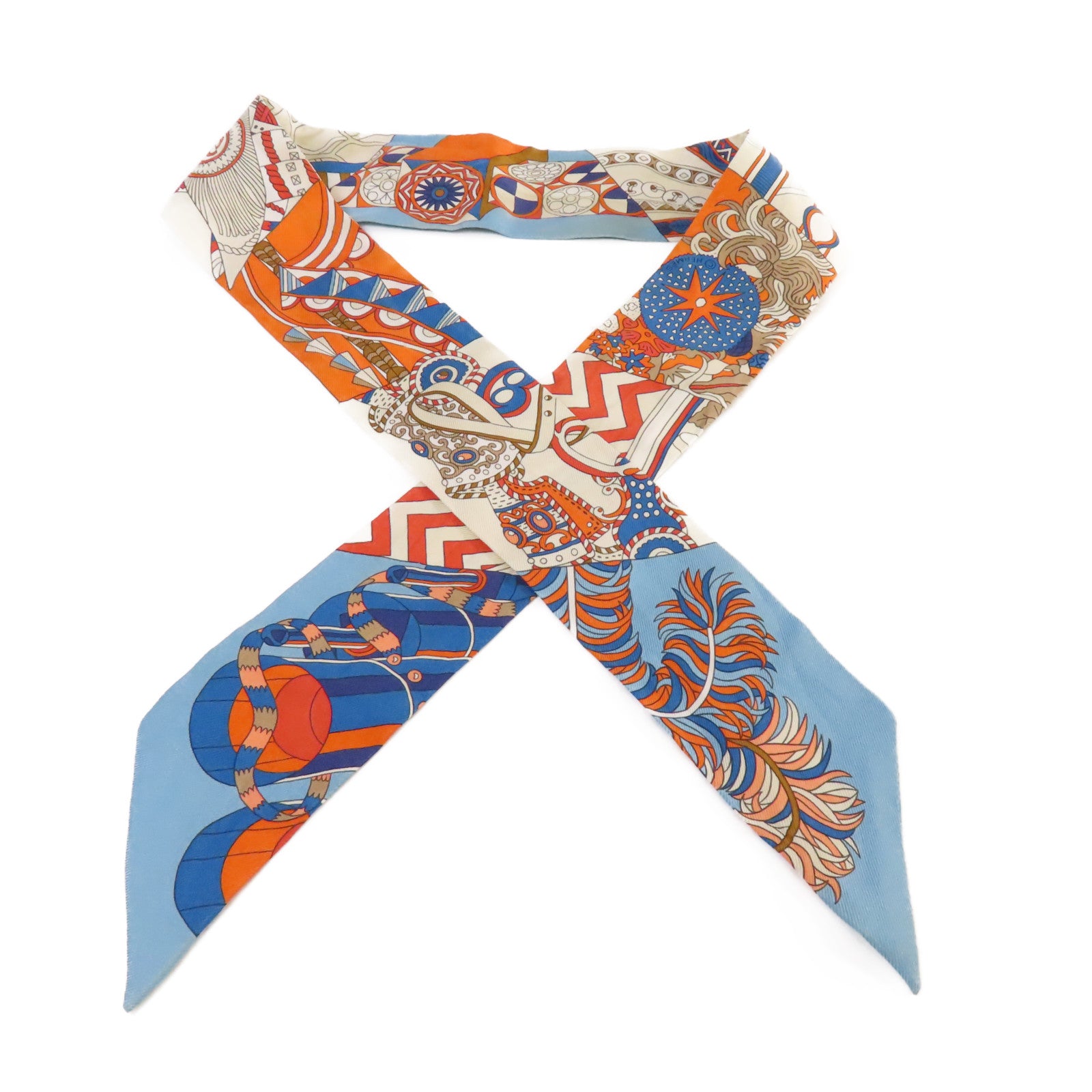 HERMES 絲質Twilly Scarf絲巾藍色/橙色/杏色/彩色