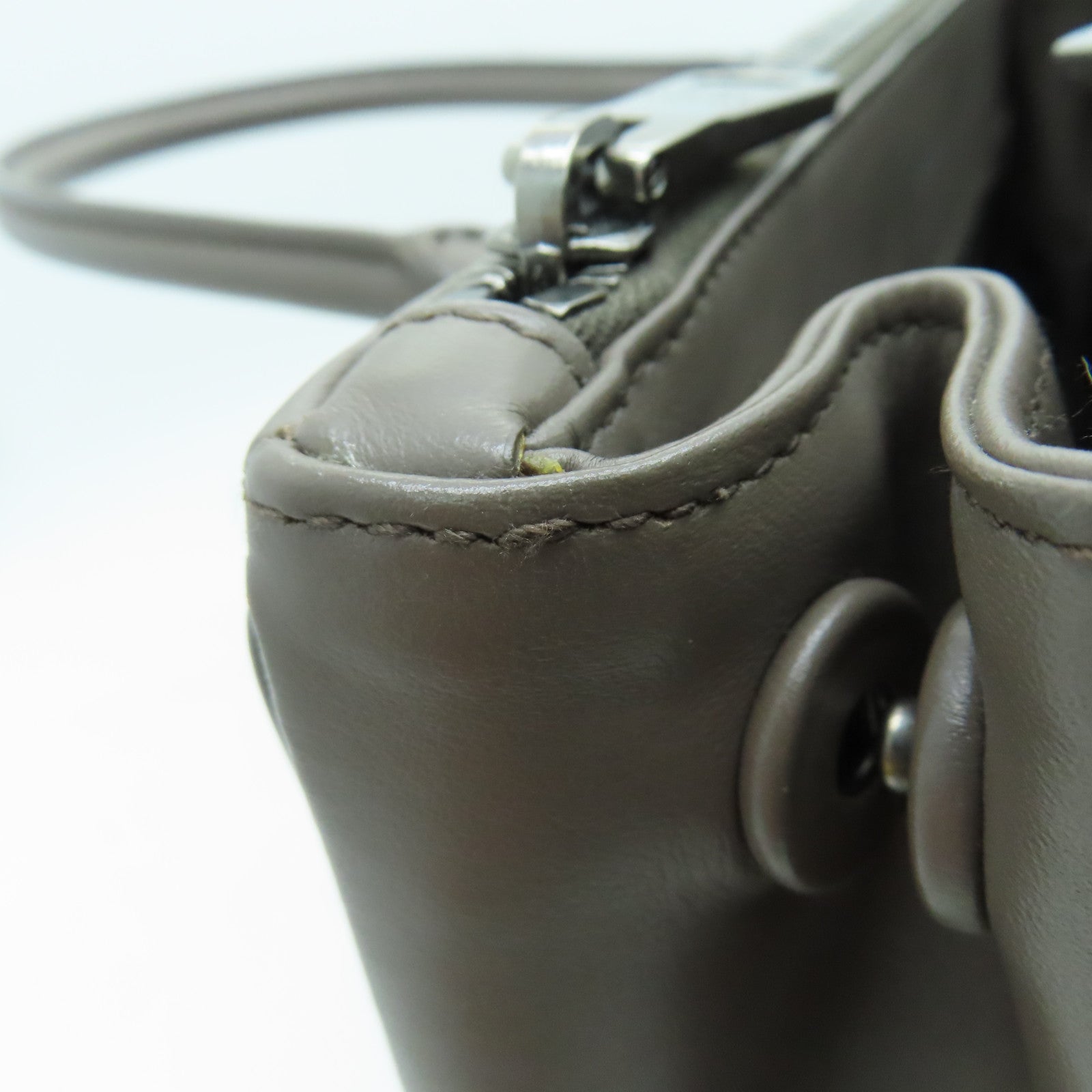 PRADA 牛皮皮革2 Way Shoulder手挽肩背兩用袋銀扣啡色
