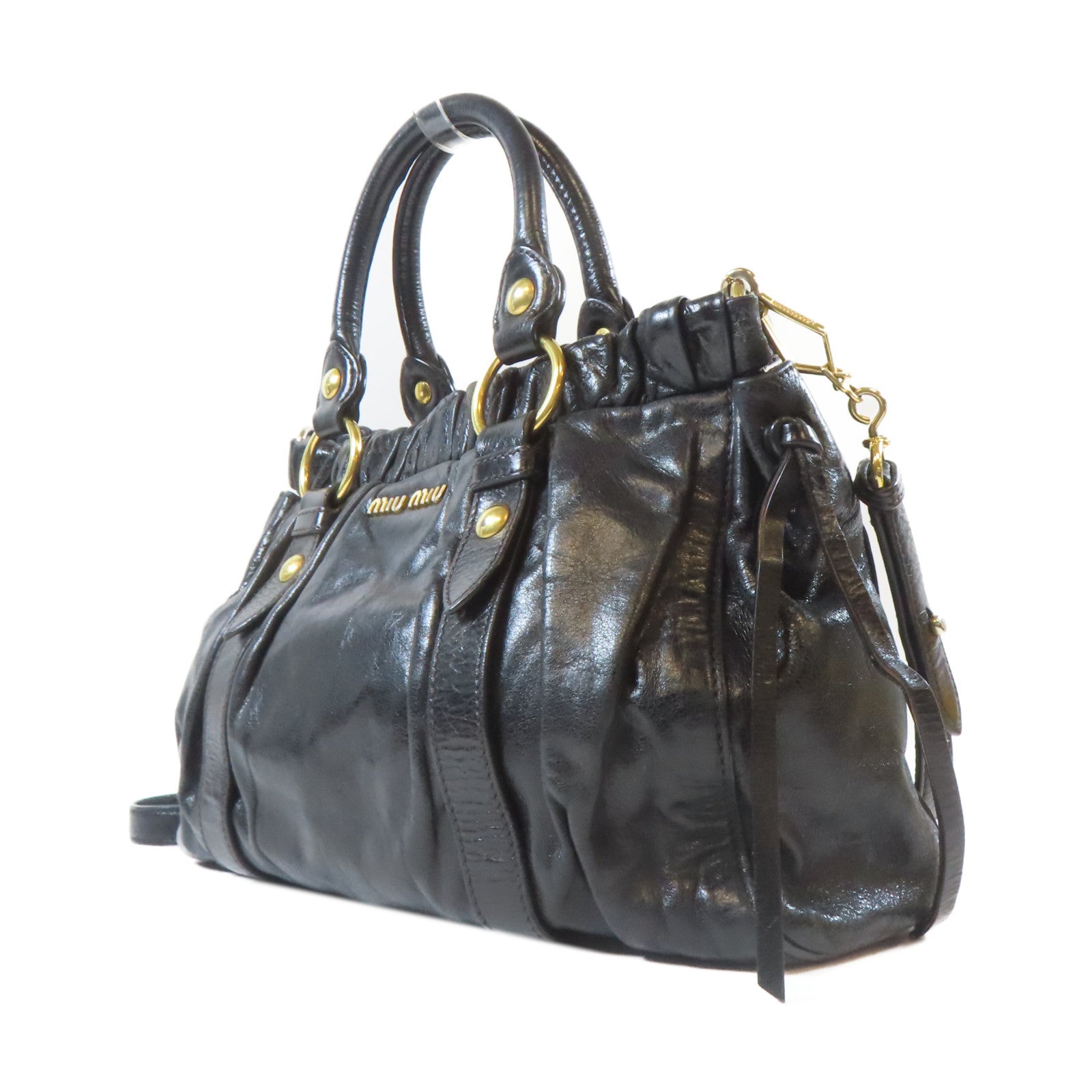 Miu Miu 牛皮皮革2 Way Shoulder金扣手挽肩背兩用袋黑色