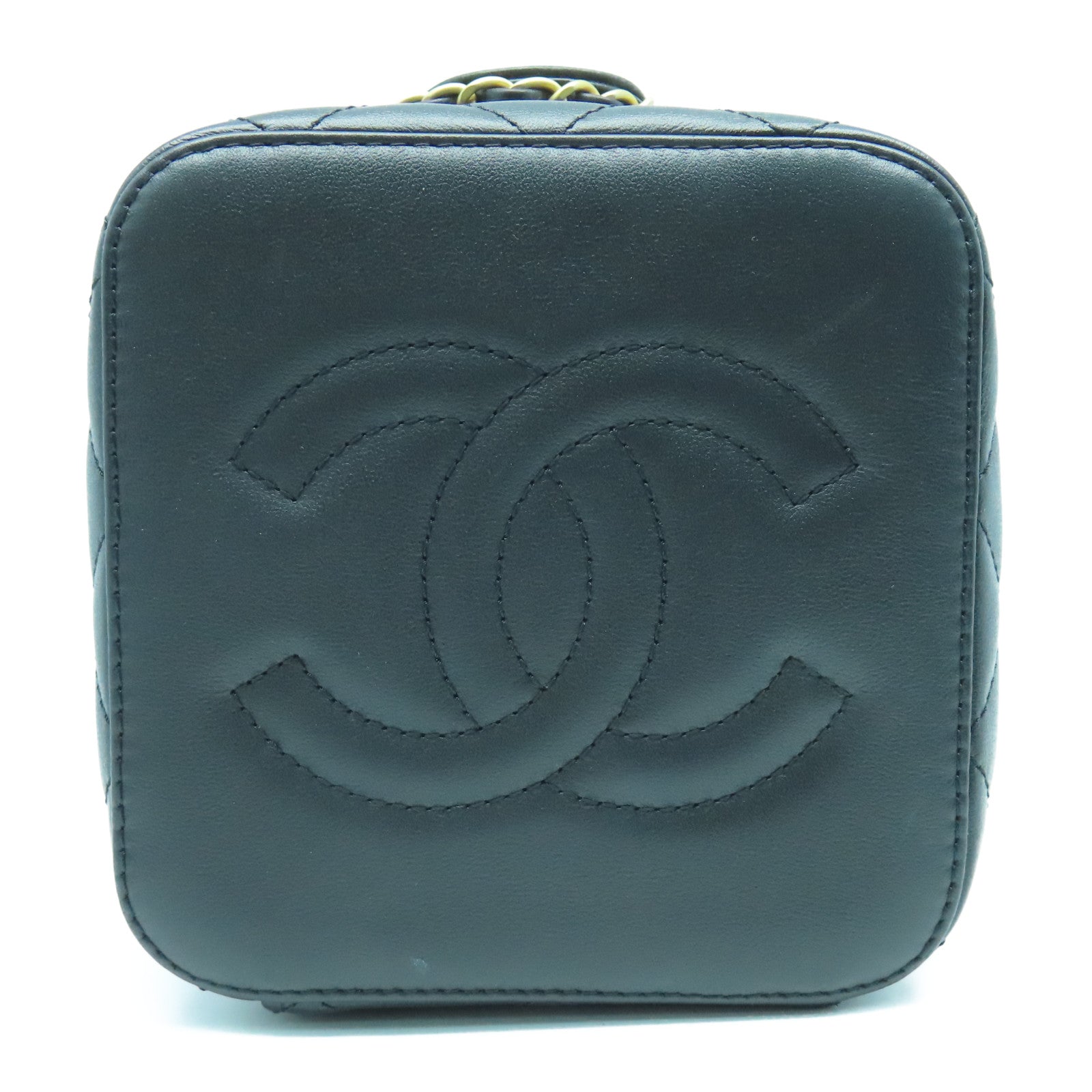 CHANEL 菱格牛皮皮革Chain Shoulder Bag金扣鏈帶肩背袋黑色