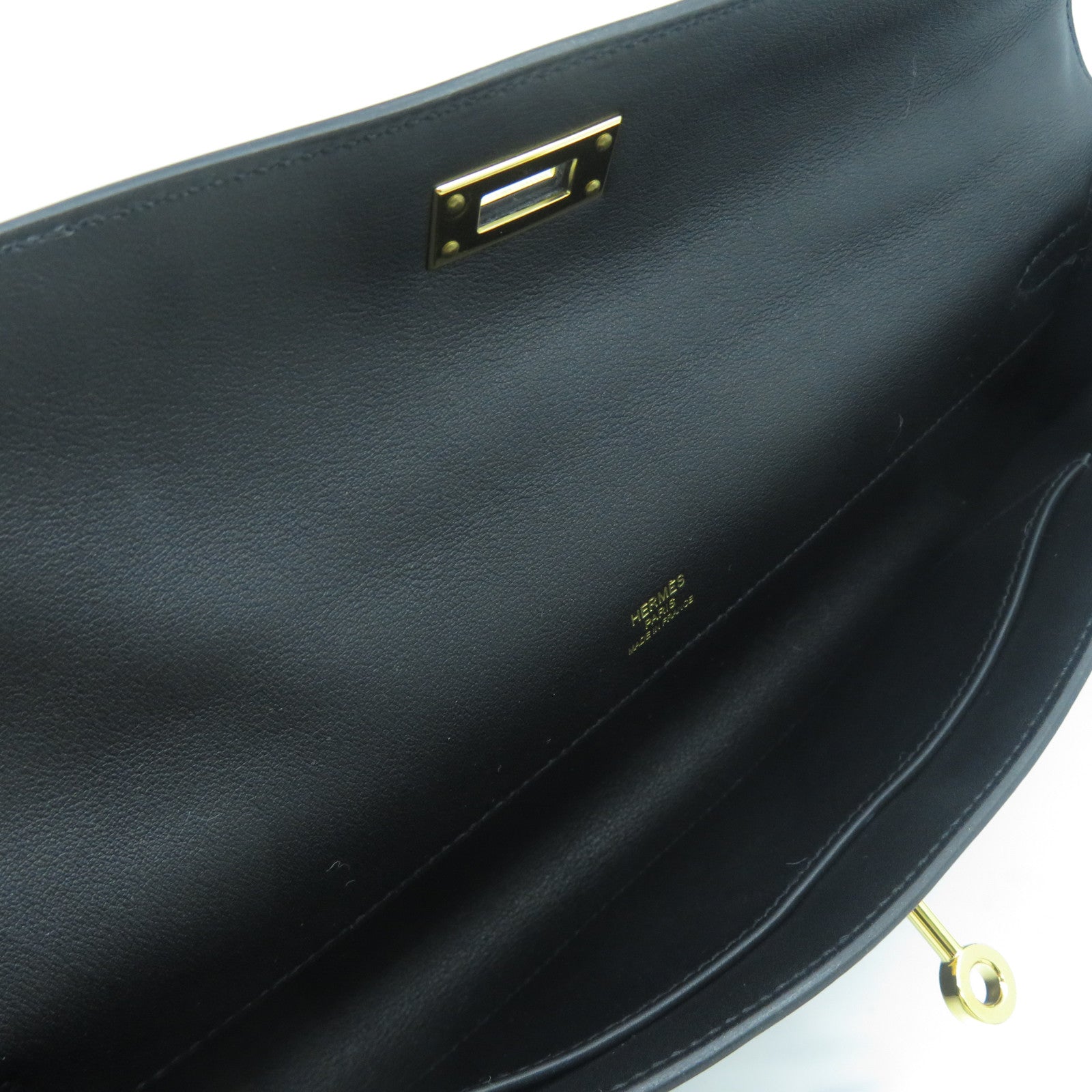 HERMES Swift皮革Kelly Cut金扣手挽袋黑色