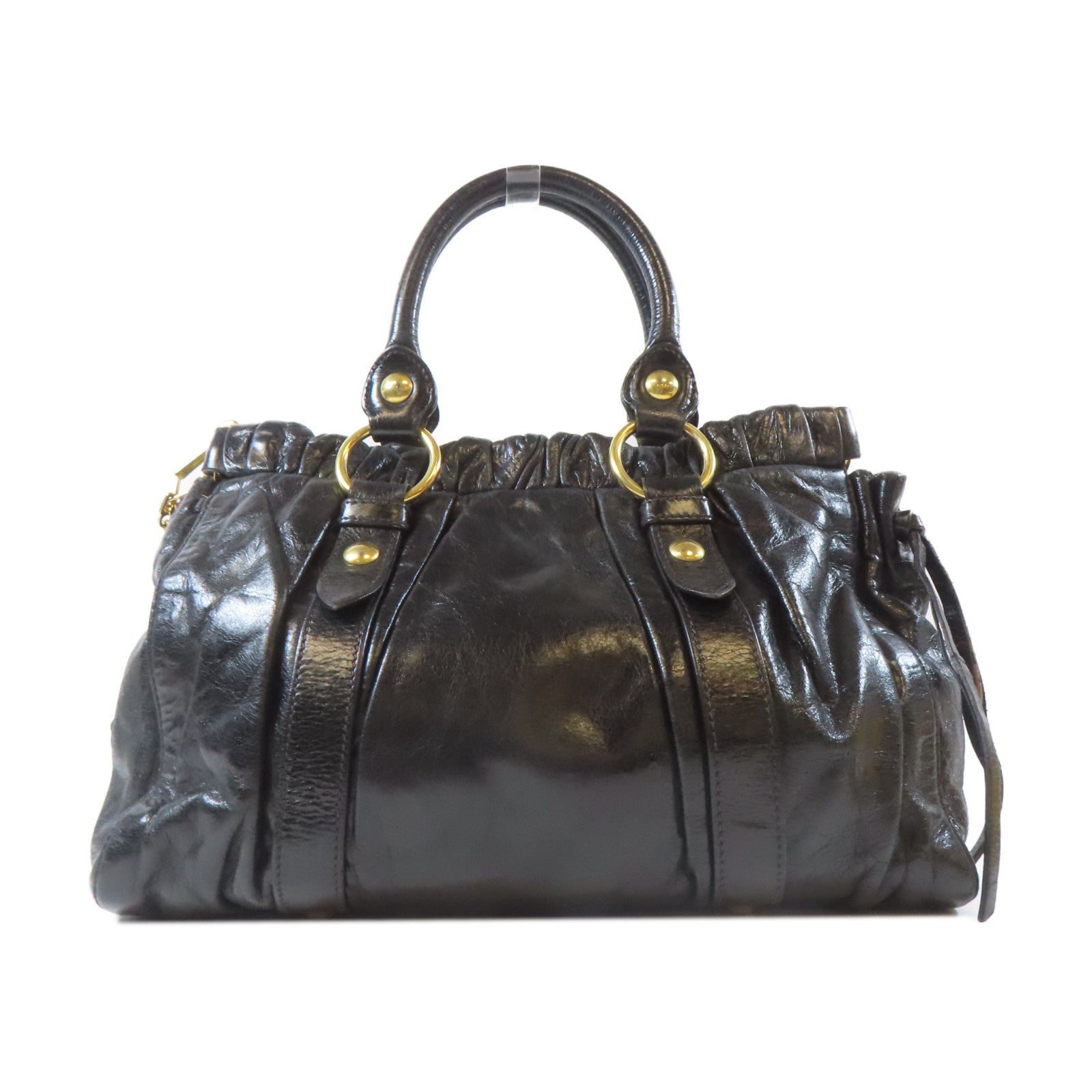 Miu Miu 牛皮皮革2 Way Shoulder金扣手挽肩背兩用袋黑色