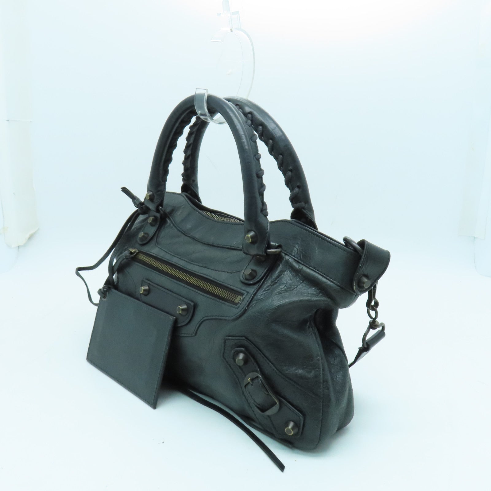 BALENCIAGA 牛皮皮革City Bag金扣手挽肩背兩用袋灰色
