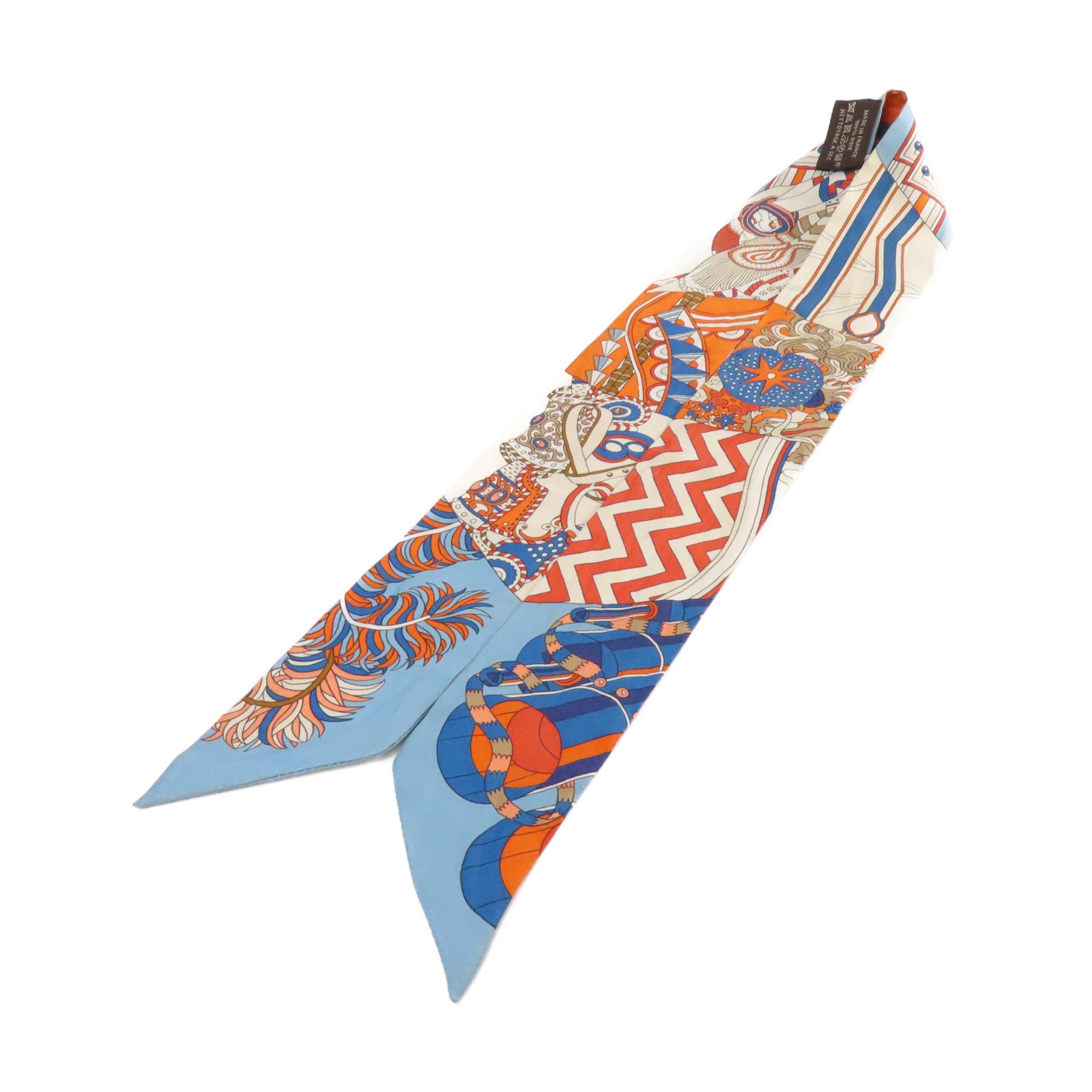 HERMES 絲質Twilly Scarf絲巾藍色/橙色/杏色/彩色