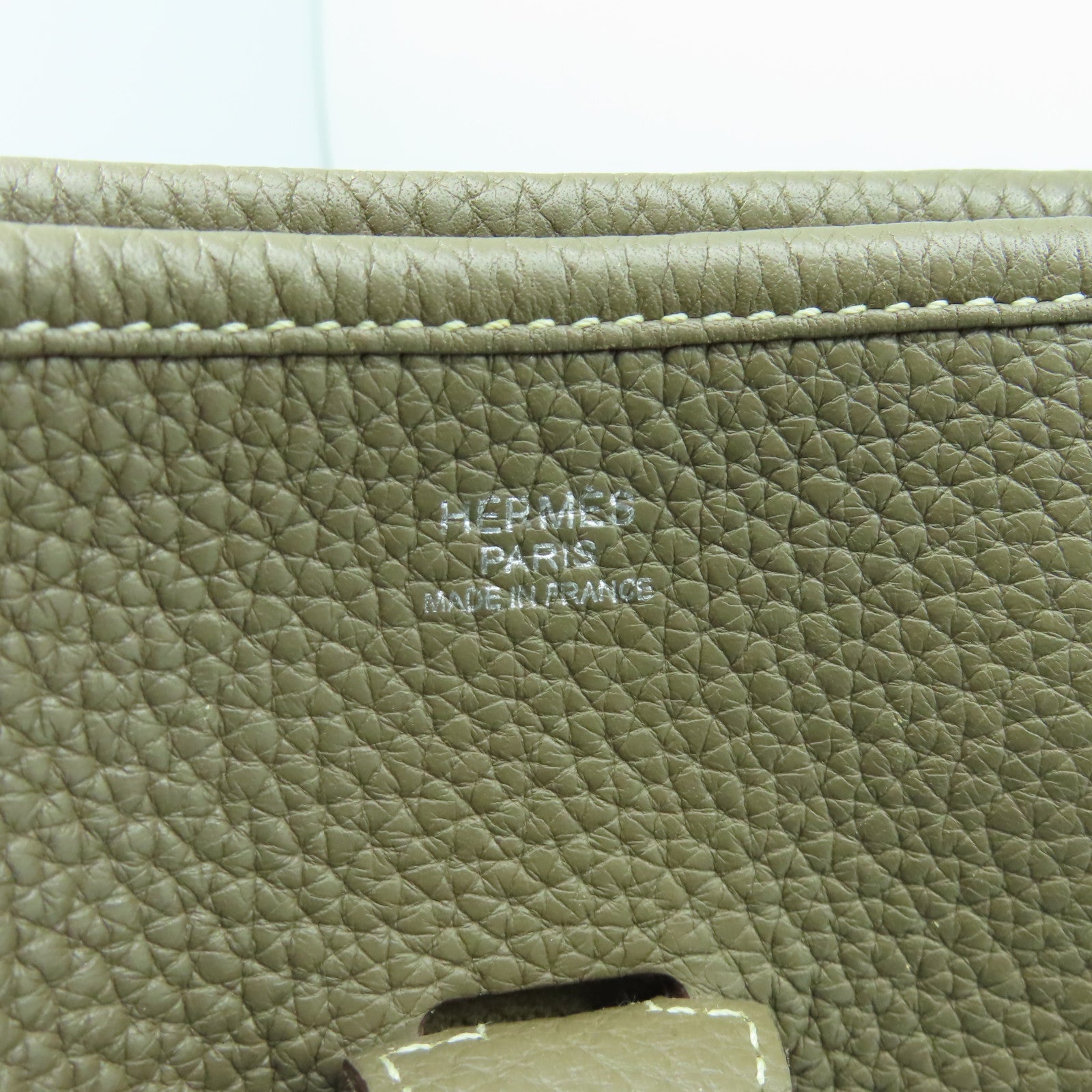 HERMES Clemence皮革Evelyne GM銀扣肩背袋大象灰色
