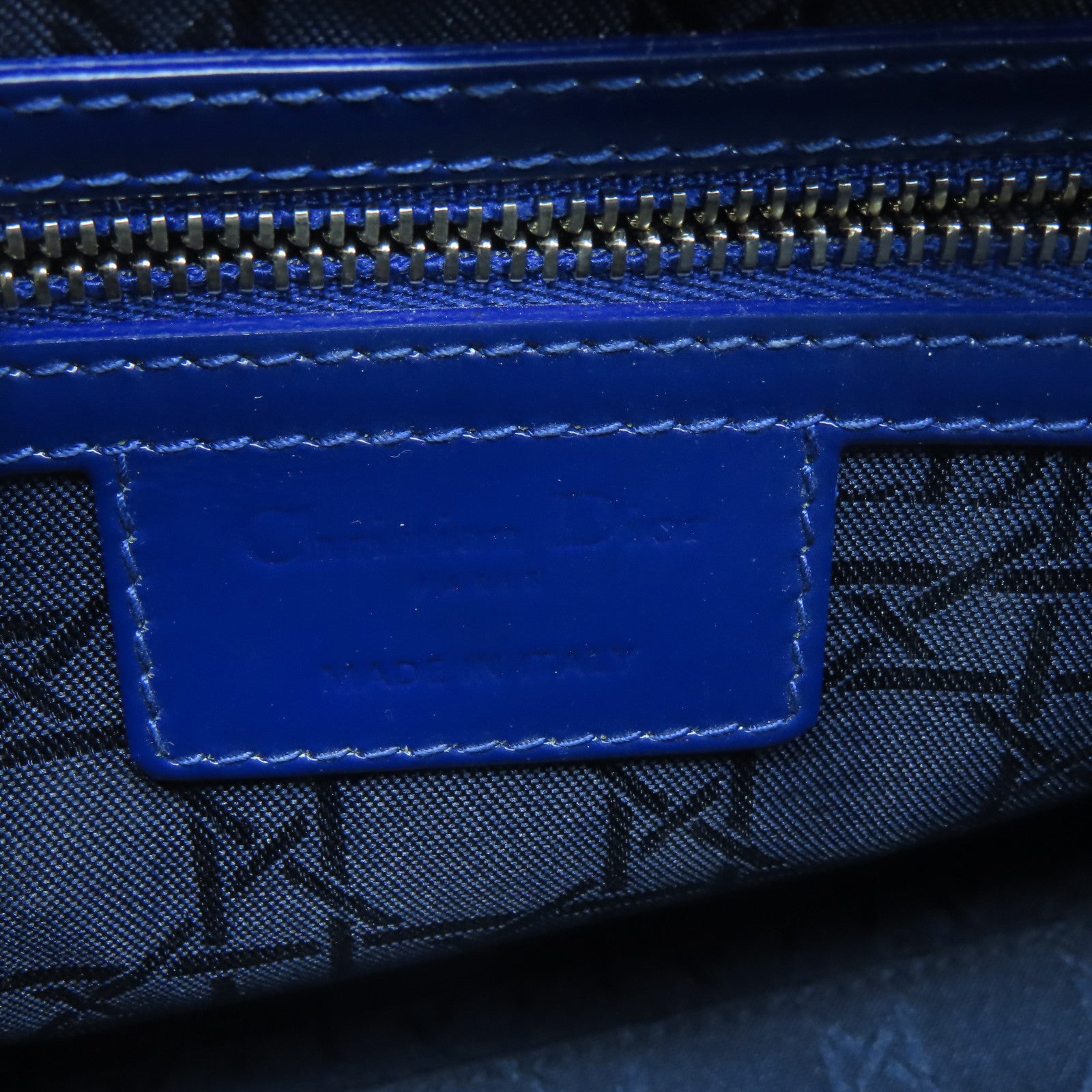 Dior Patent Leather Lady Dior Shoulder Silver Buckle Handle Shoulder Bag Dark Blue