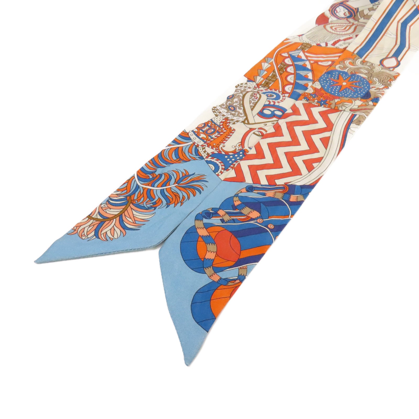 HERMES 絲質Twilly Scarf絲巾藍色/橙色/杏色/彩色