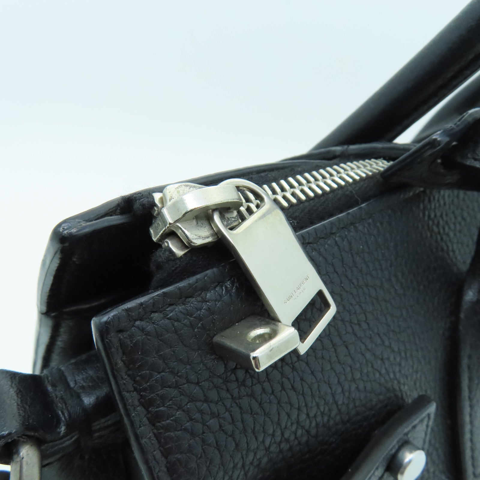SAINT LAURENT Cowhide Leather 2way Shoulder Bag Silver Buckle Handle Shoulder Bag Black