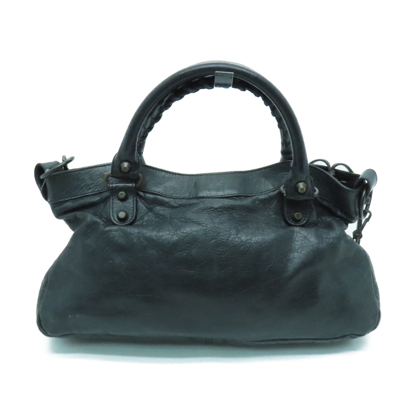 BALENCIAGA 牛皮皮革City Bag金扣手挽肩背兩用袋灰色