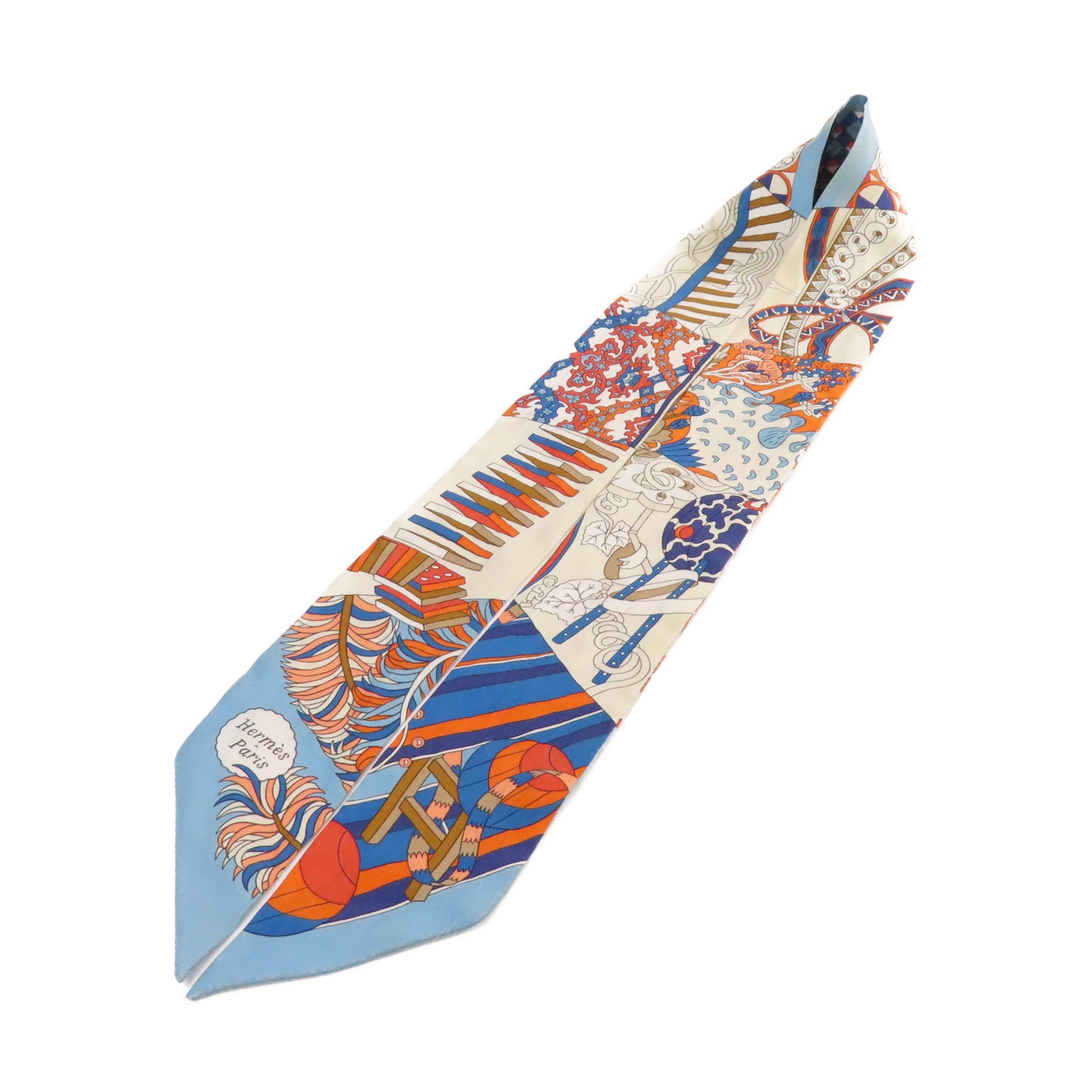 HERMES 絲質Twilly Scarf絲巾藍色/橙色/杏色/彩色
