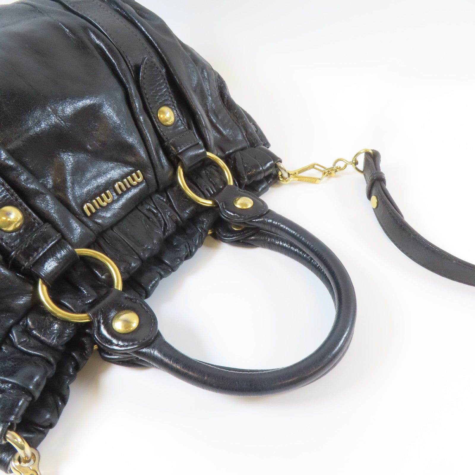 Miu Miu 牛皮皮革2 Way Shoulder金扣手挽肩背兩用袋黑色