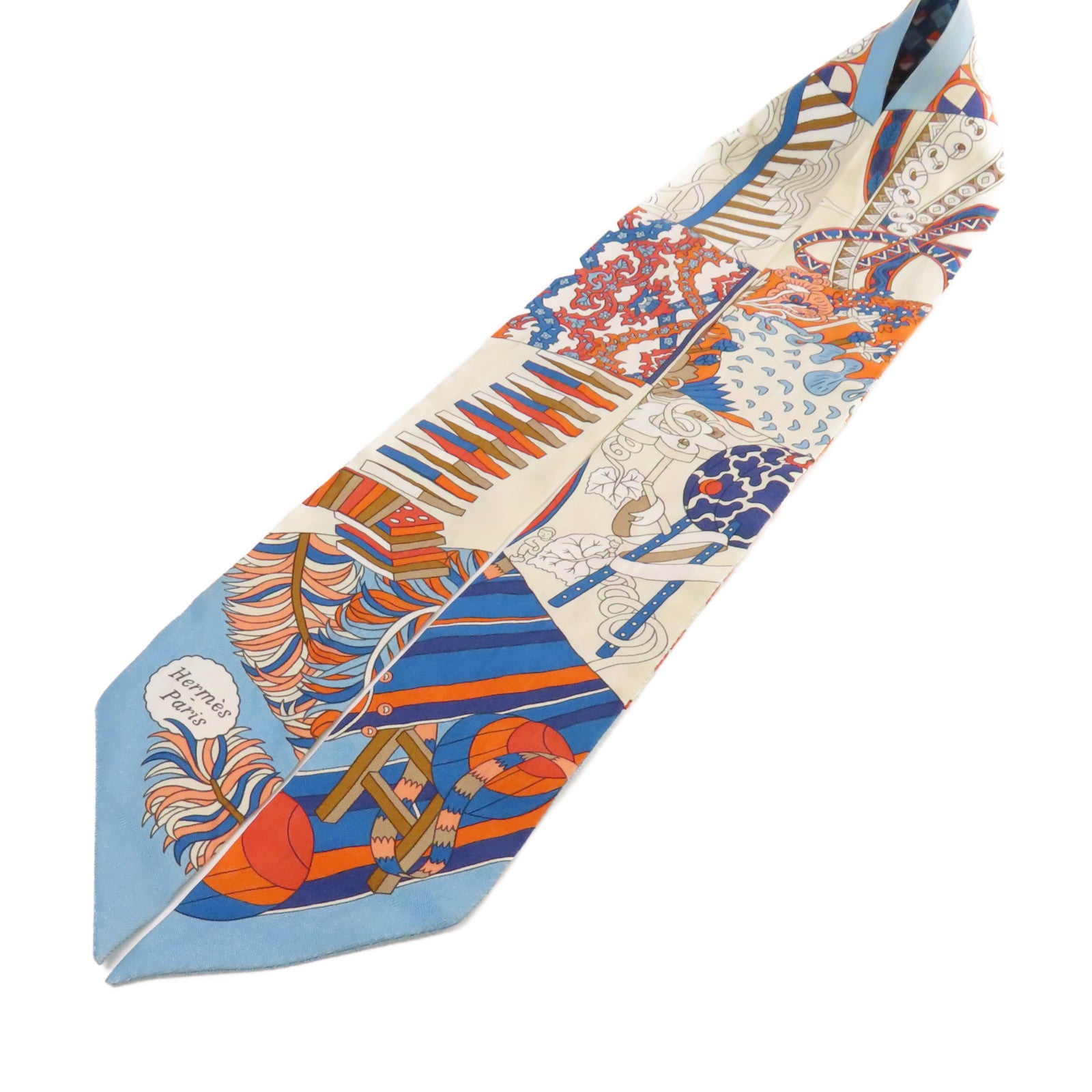 HERMES 絲質Twilly Scarf絲巾藍色/橙色/杏色/彩色