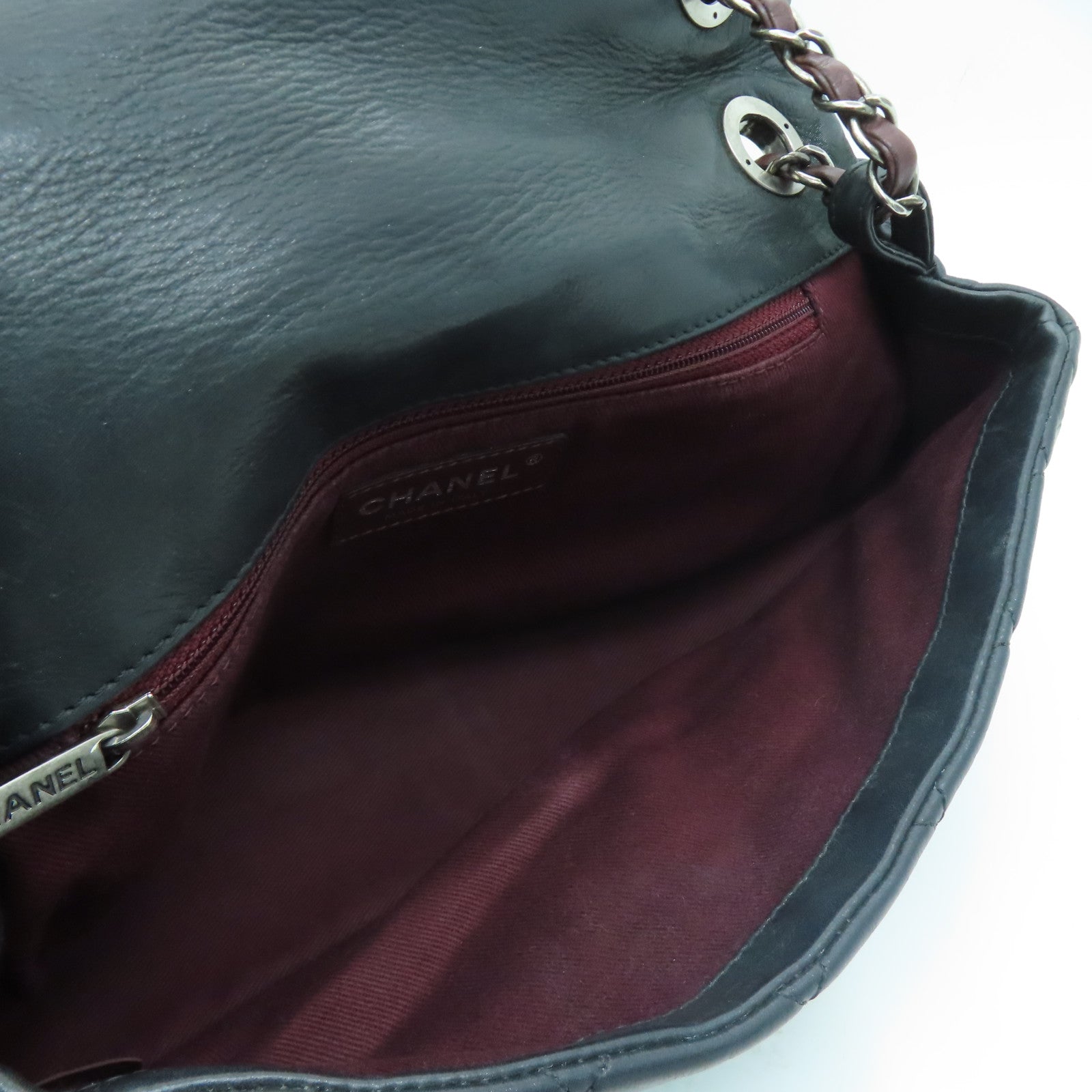 CHANEL 菱格牛皮皮革Chain Shoulder Bag银扣链带肩背袋黑色