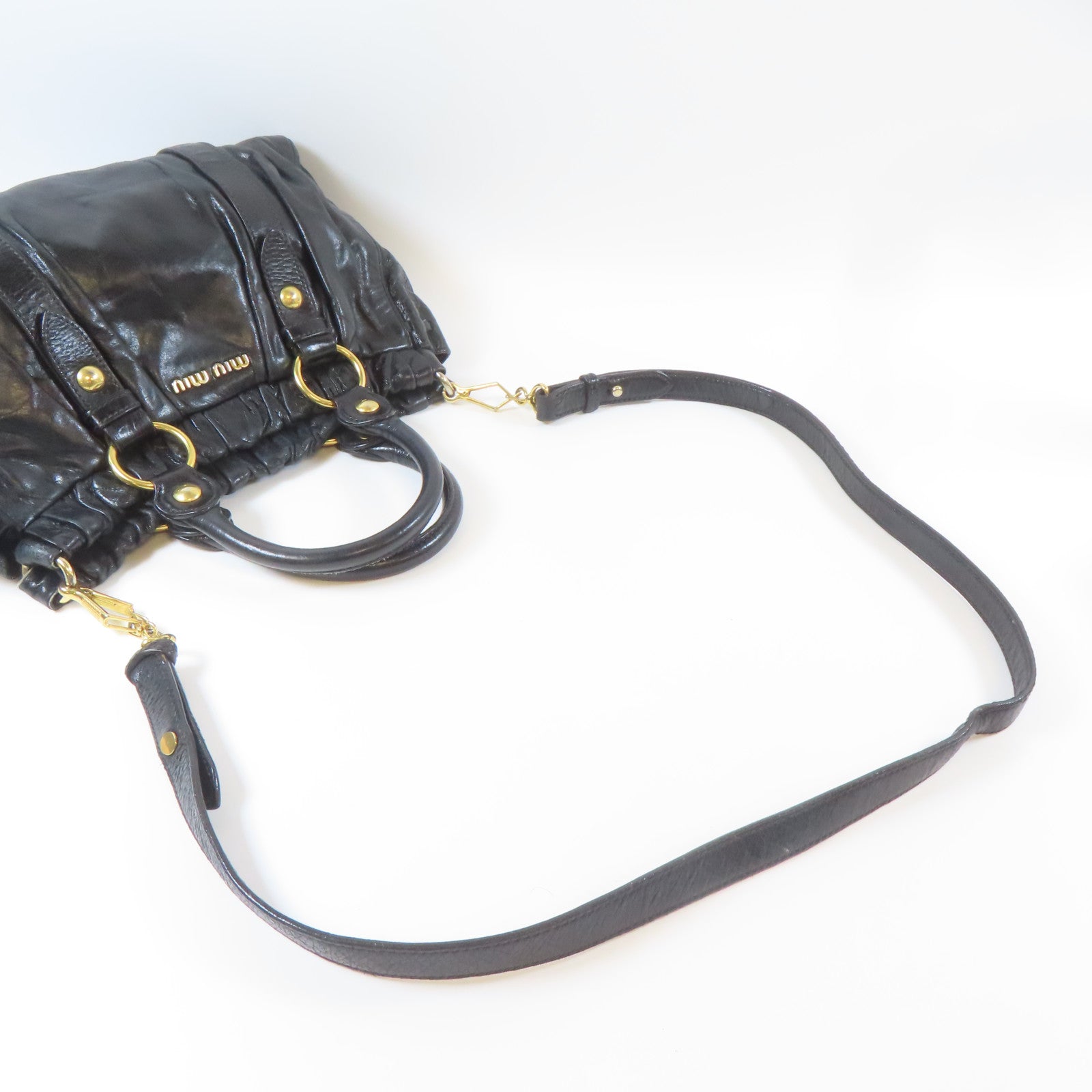Miu Miu 牛皮皮革2 Way Shoulder金扣手挽肩背兩用袋黑色