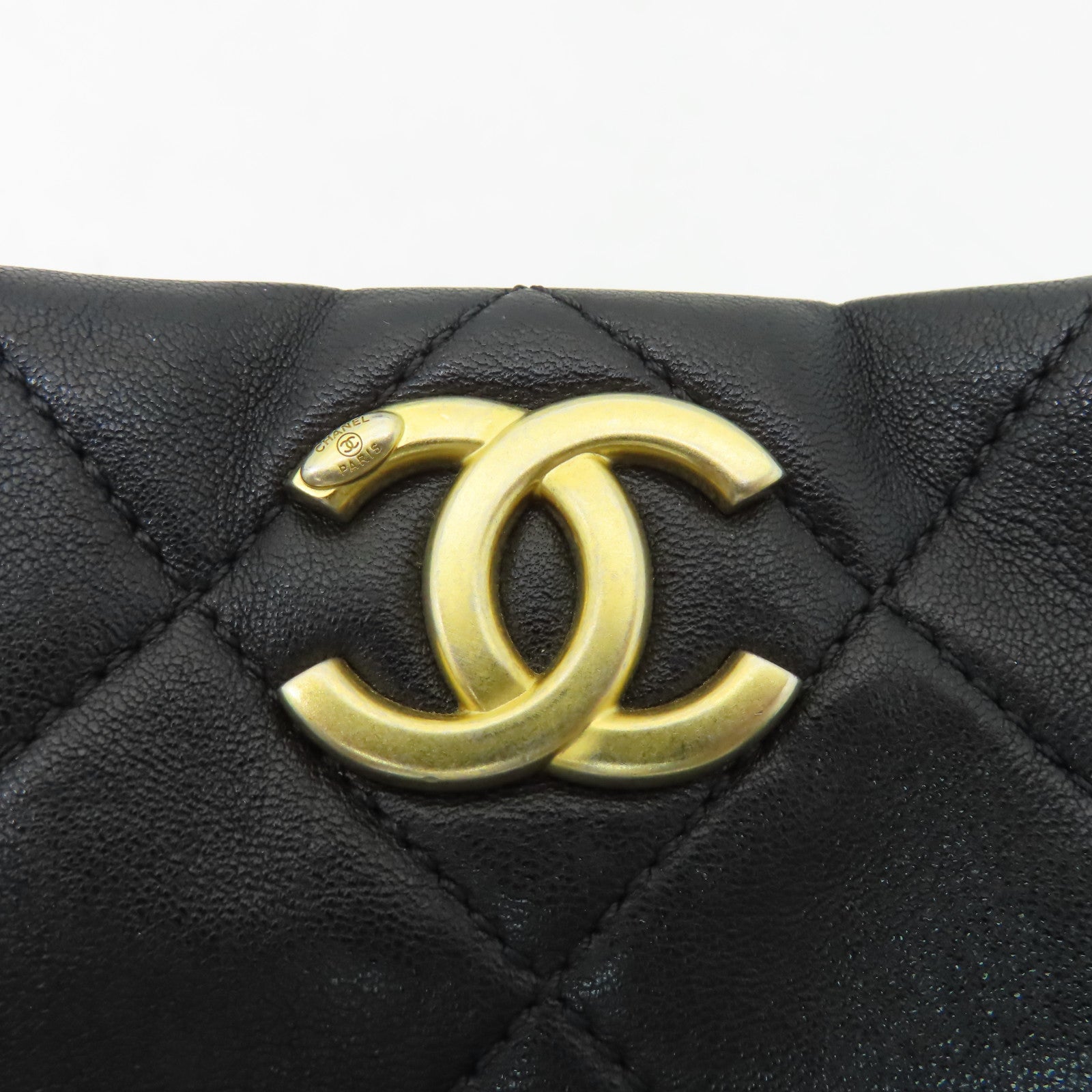 CHANEL 菱格牛皮皮革Chain Shoulder金扣手挽肩背兩用袋黑色