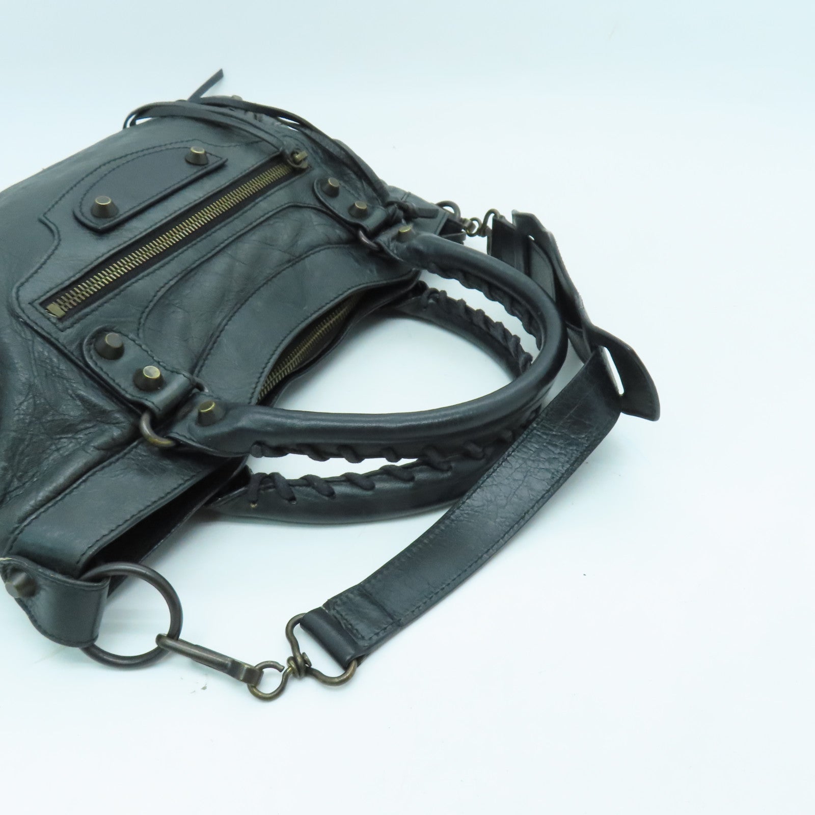BALENCIAGA 牛皮皮革City Bag金扣手挽肩背兩用袋灰色