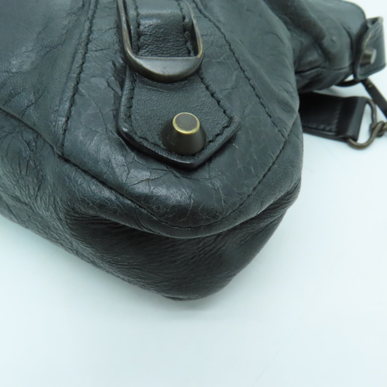 BALENCIAGA 牛皮皮革City Bag金扣手挽肩背兩用袋灰色