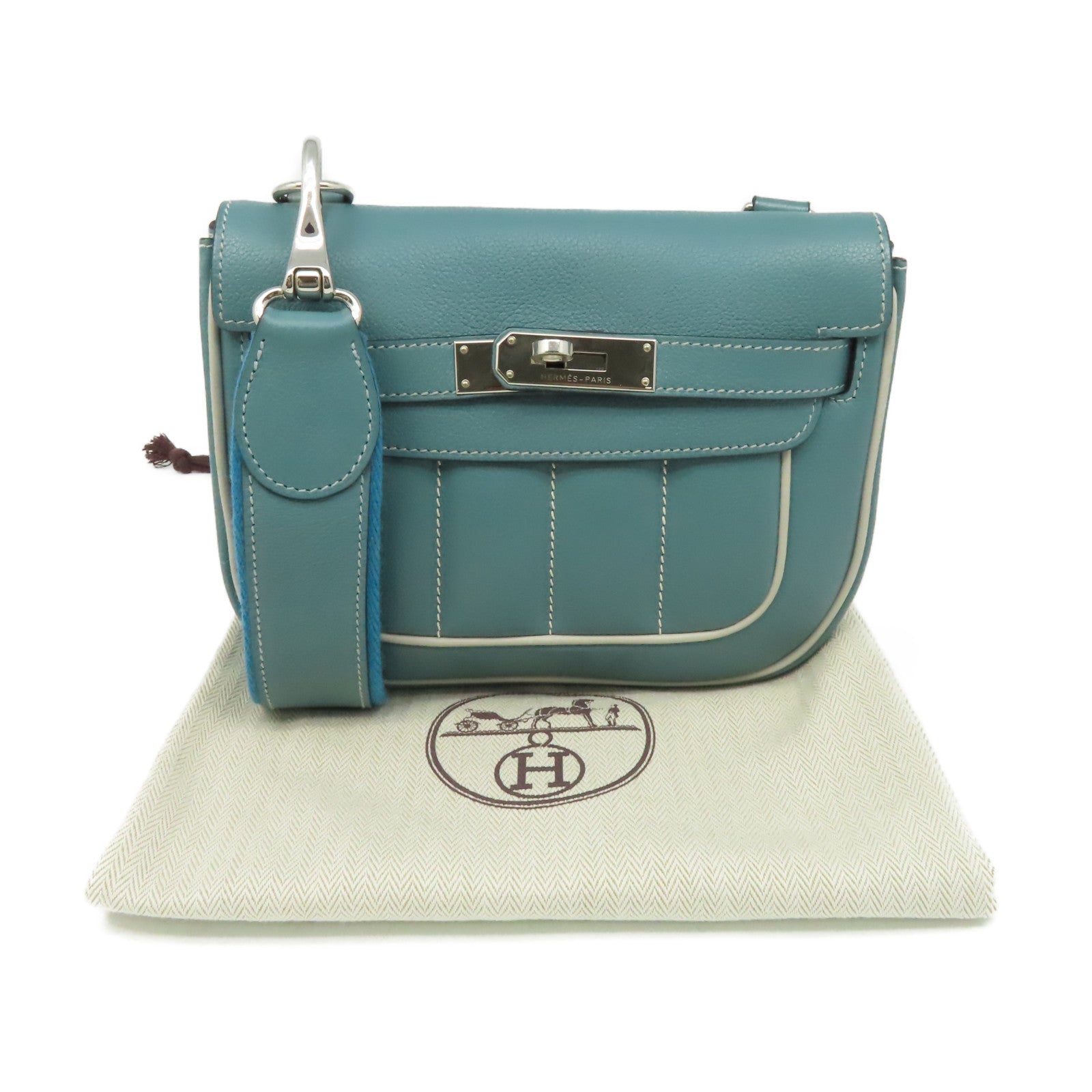 HERMES Evercolor皮革Berline Shoulder Bag銀扣肩背袋藍灰色