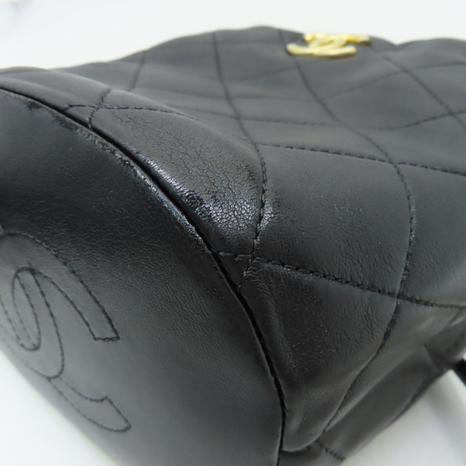 CHANEL 菱格牛皮皮革Chain Shoulder金扣手挽肩背兩用袋黑色