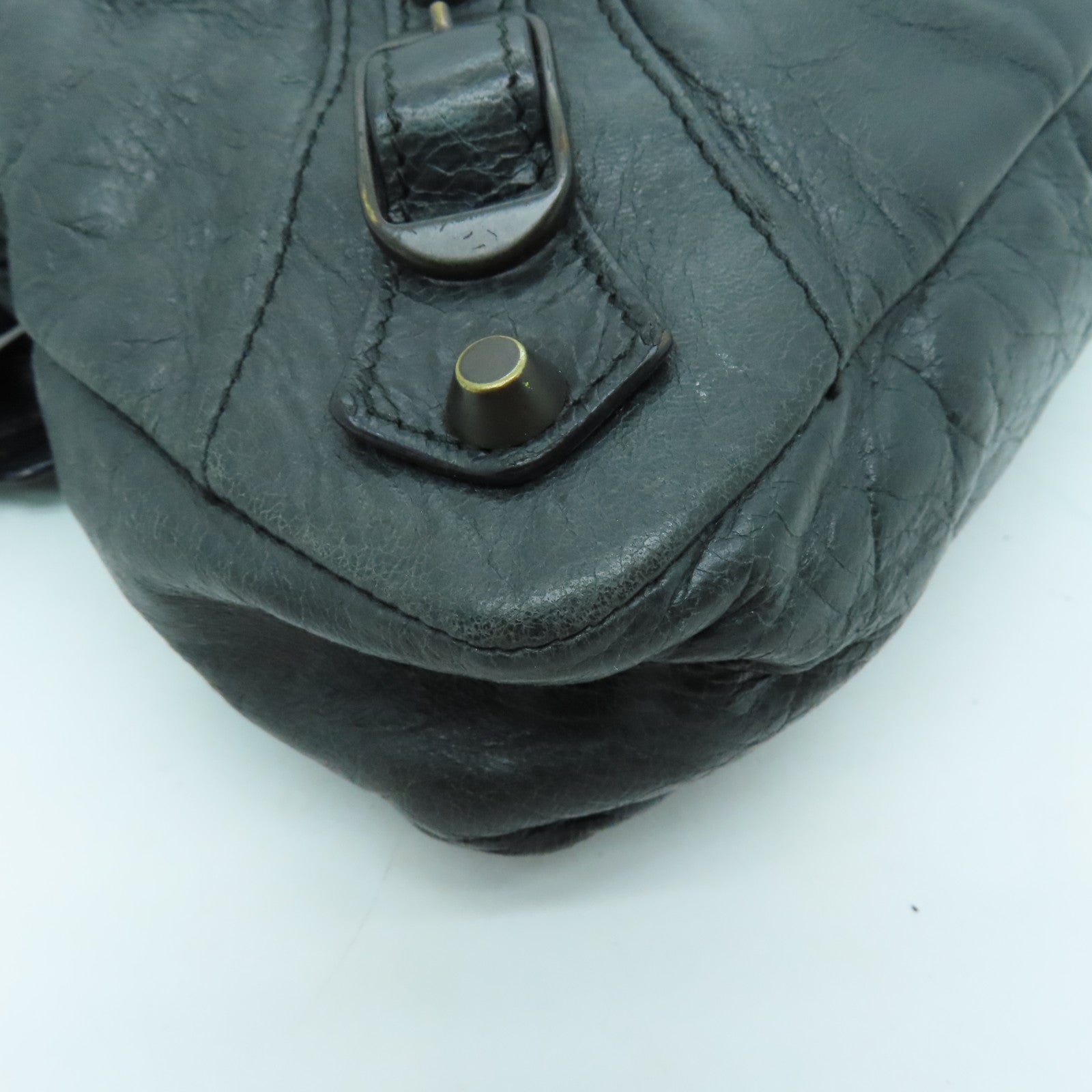 BALENCIAGA 牛皮皮革City Bag金扣手挽肩背兩用袋灰色