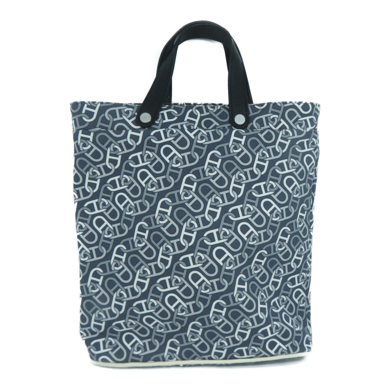 HERMES 帆布/皮革Petit Sac De Toile銀扣手挽袋灰色