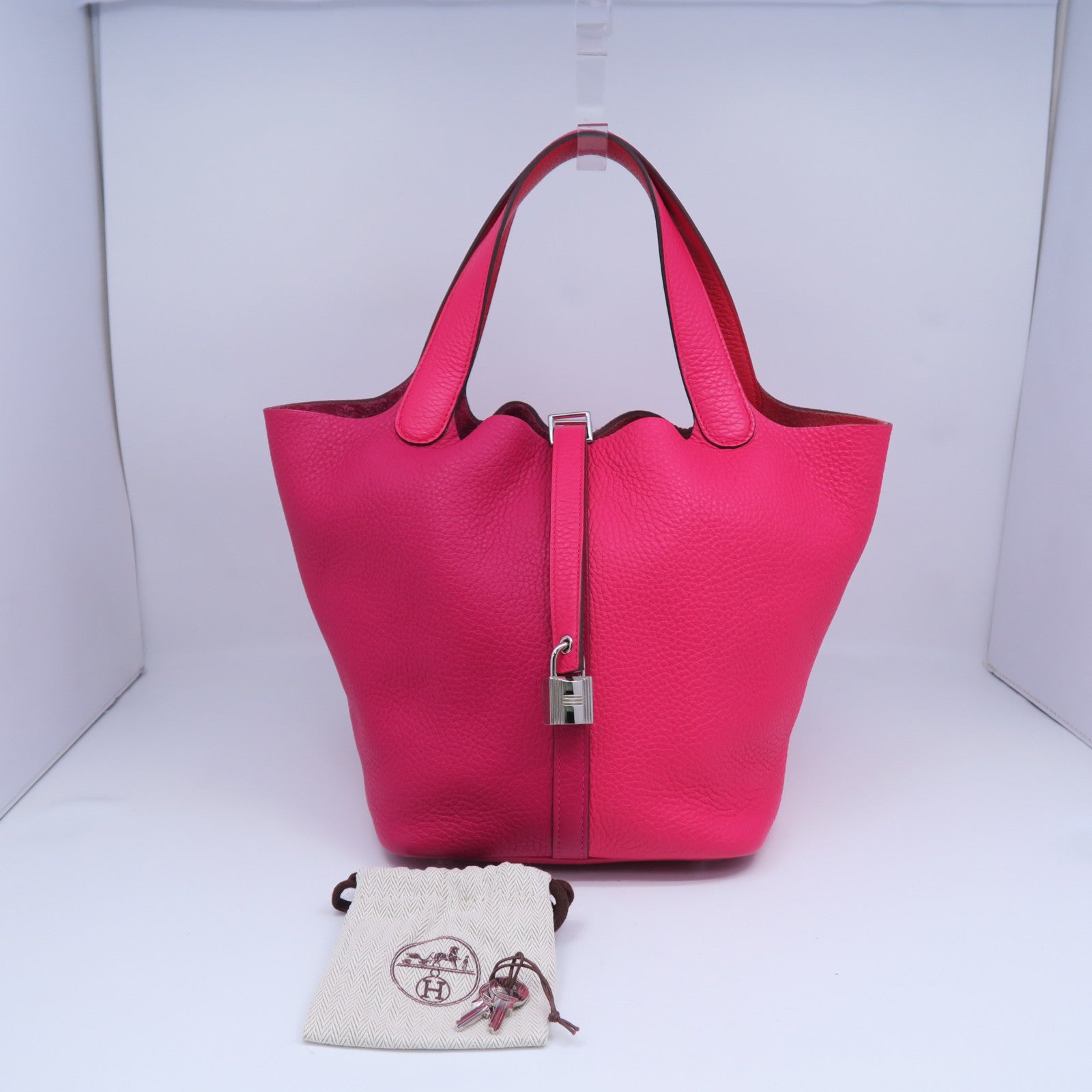HERMES Clemence皮革Picotin MM銀扣手挽袋Rose Extreme玫瑰桃紅色/Rouge de Coeur心紅色