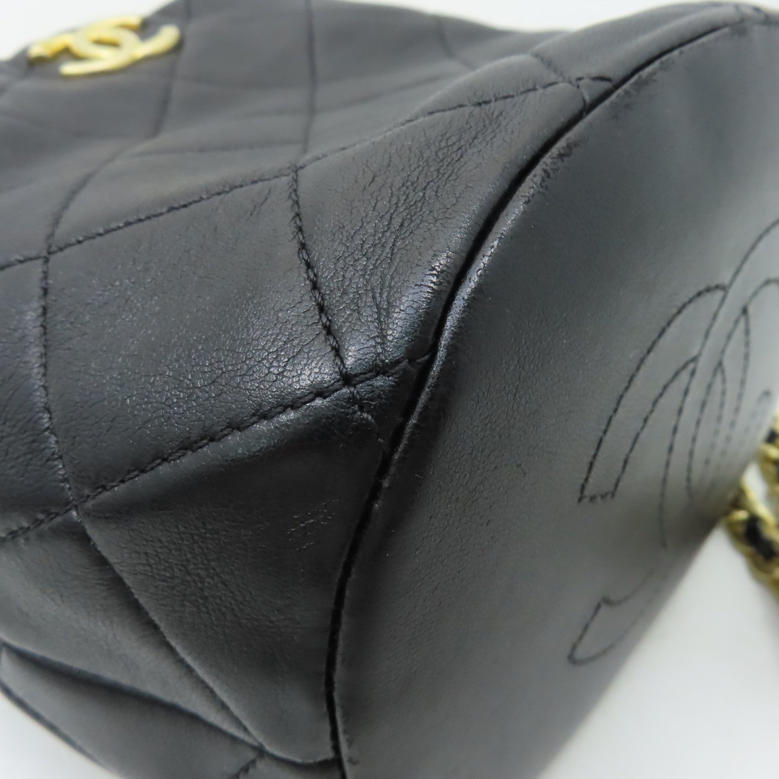 CHANEL 菱格牛皮皮革Chain Shoulder金扣手挽肩背兩用袋黑色