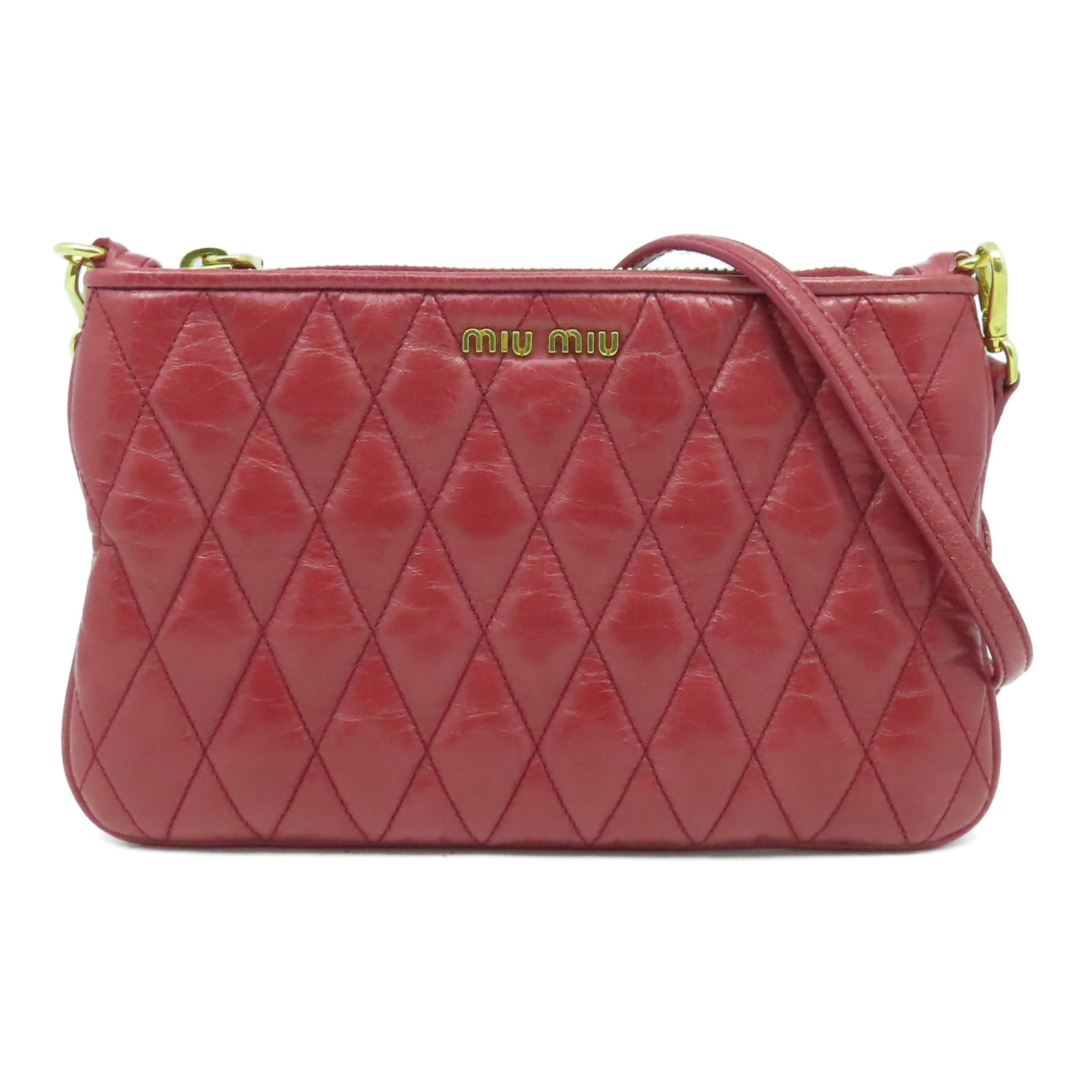 Miu Miu 菱格皮革Shoulder Bag金扣肩背袋紅色
