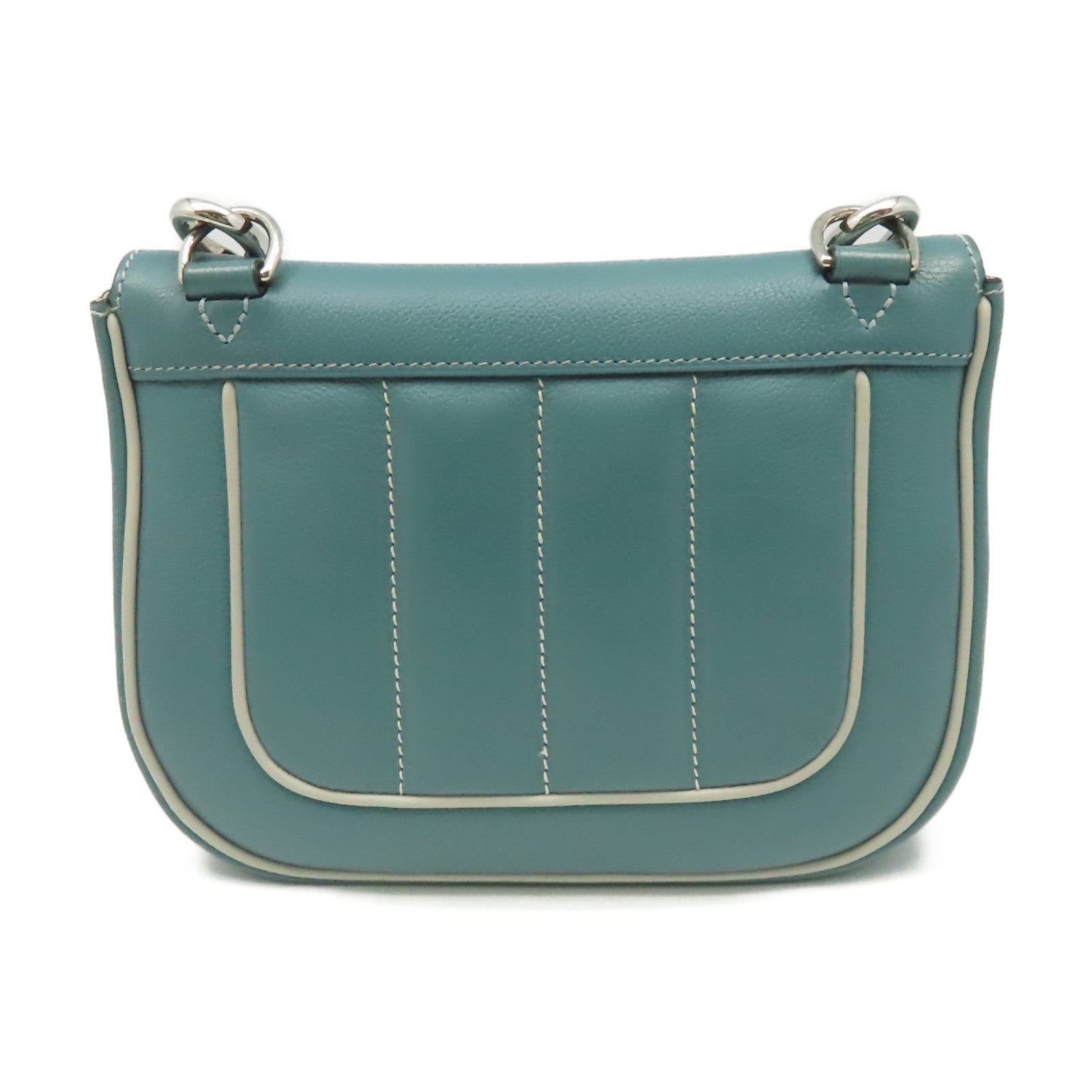 HERMES Evercolor皮革Berline Shoulder Bag銀扣肩背袋藍灰色