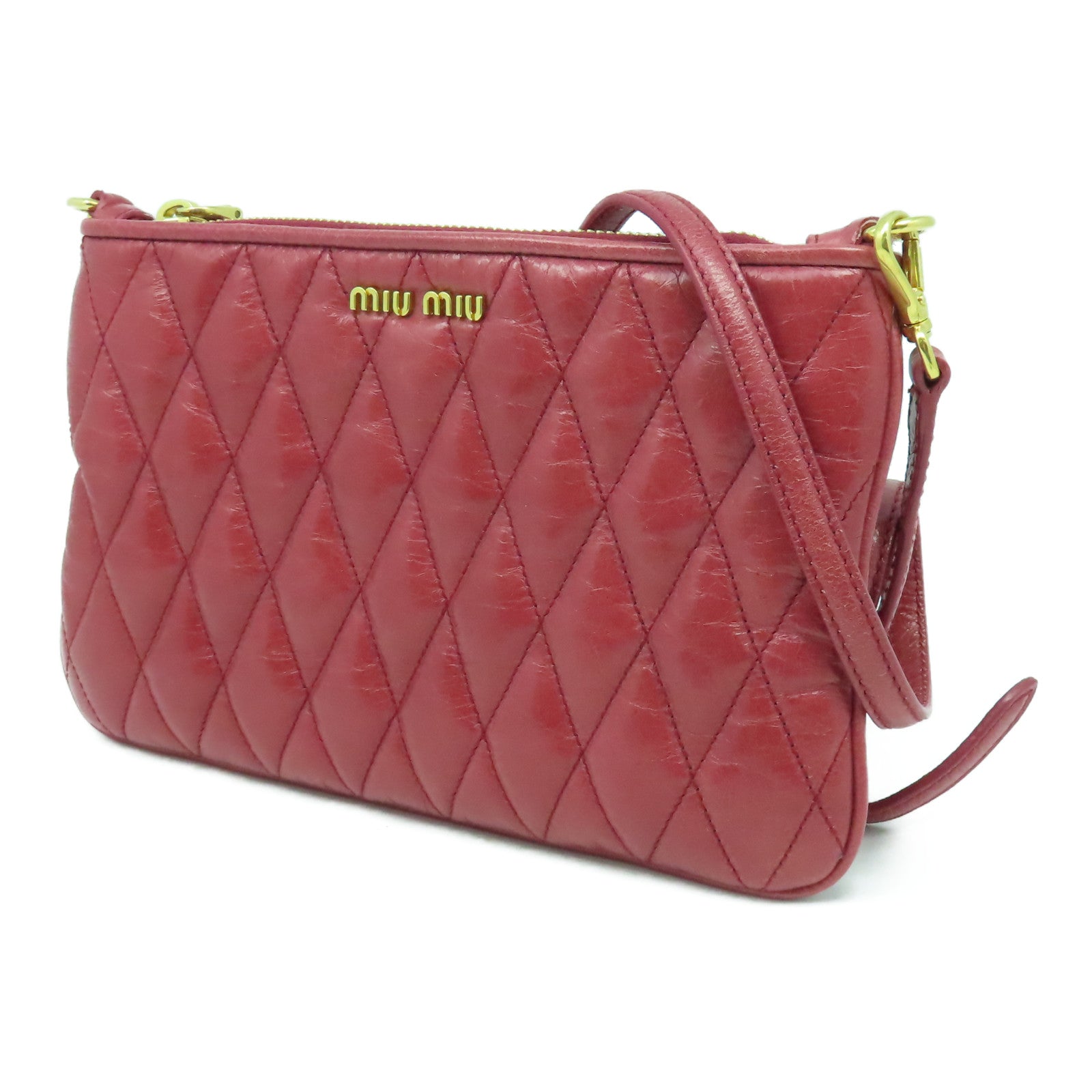 Miu Miu 菱格皮革Shoulder Bag金扣肩背袋紅色