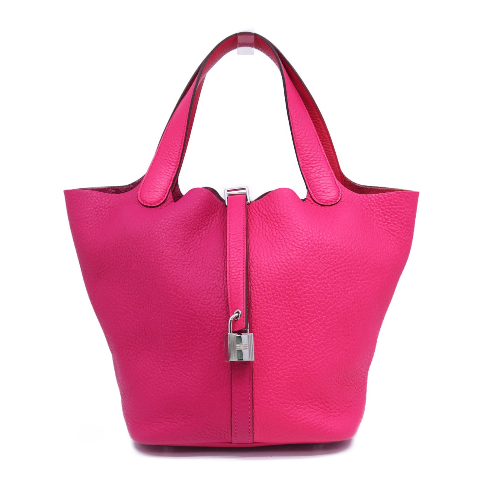 HERMES Clemence皮革Picotin MM銀扣手挽袋Rose Extreme玫瑰桃紅色/Rouge de Coeur心紅色