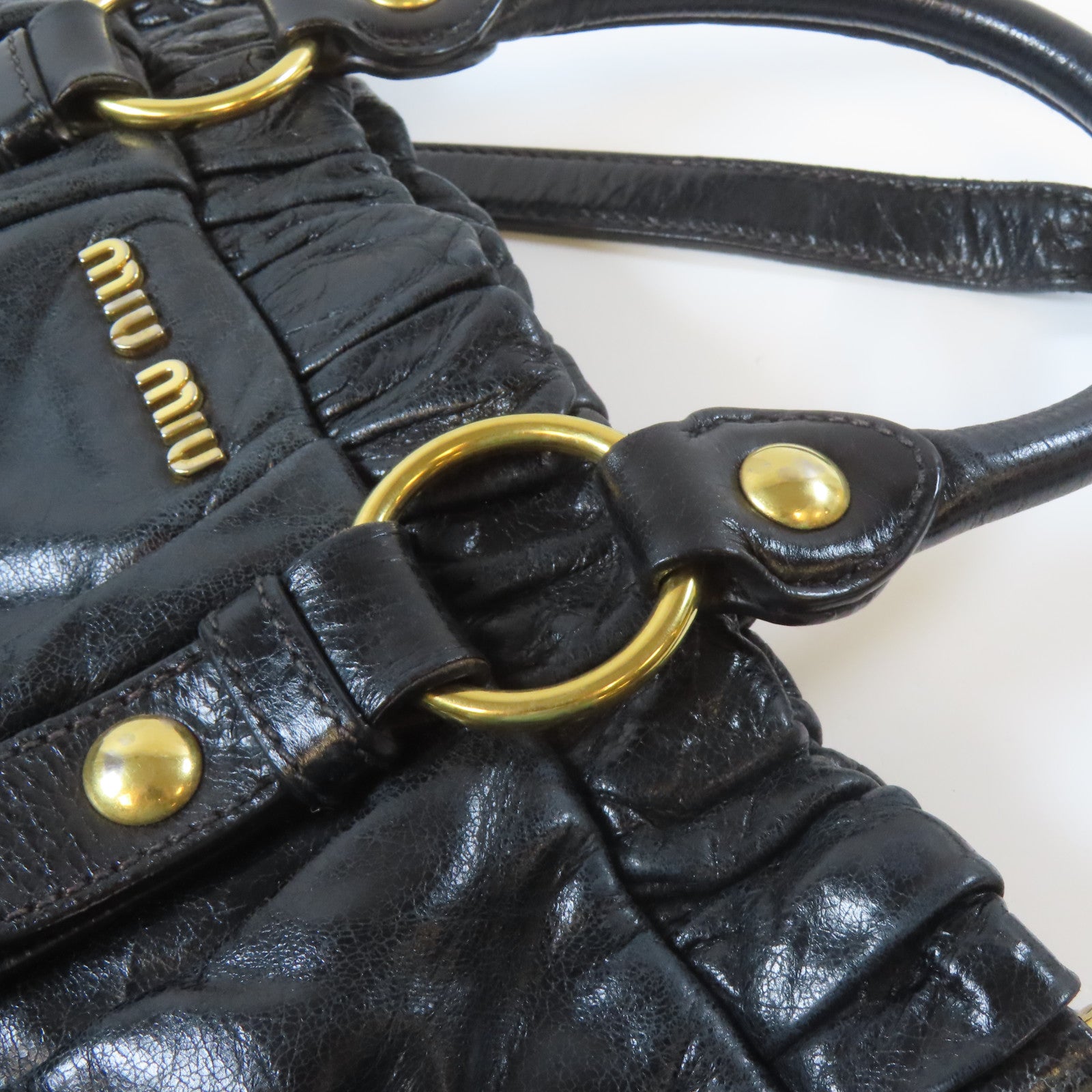 Miu Miu 牛皮皮革2 Way Shoulder金扣手挽肩背兩用袋黑色