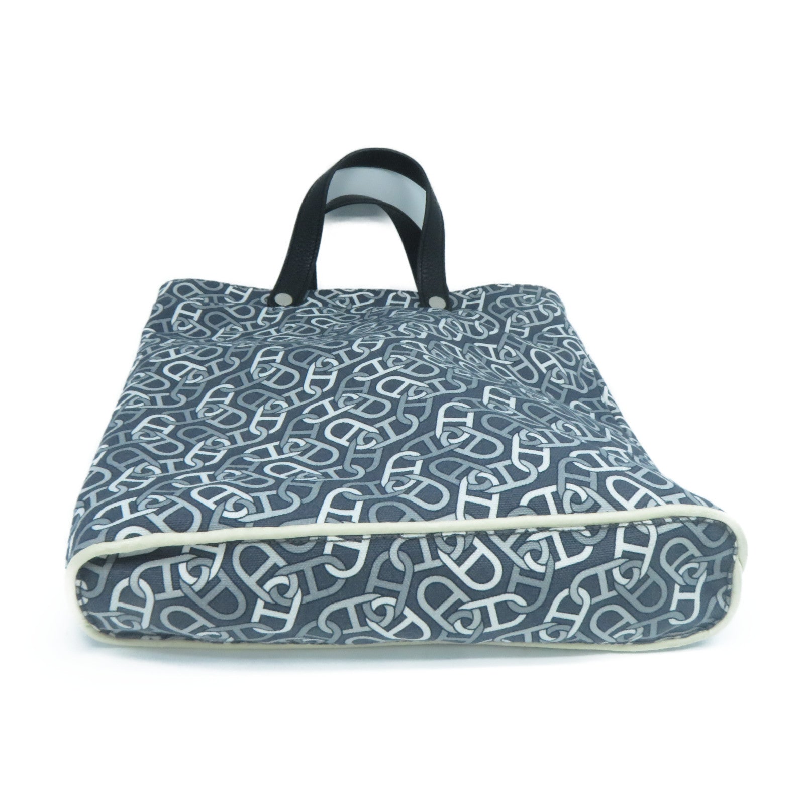 HERMES 帆布/皮革Petit Sac De Toile銀扣手挽袋灰色
