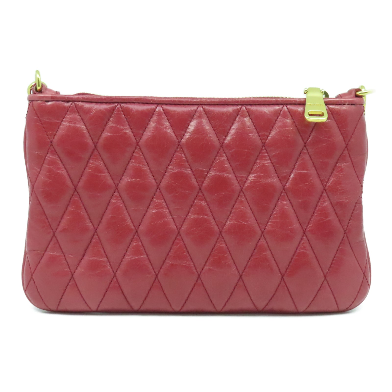 Miu Miu 菱格皮革Shoulder Bag金扣肩背袋紅色