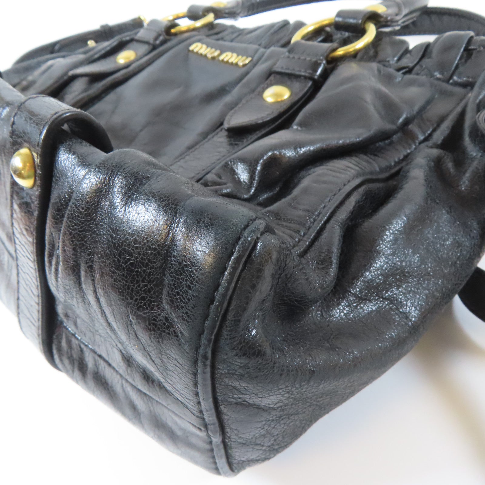 Miu Miu 牛皮皮革2 Way Shoulder金扣手挽肩背兩用袋黑色