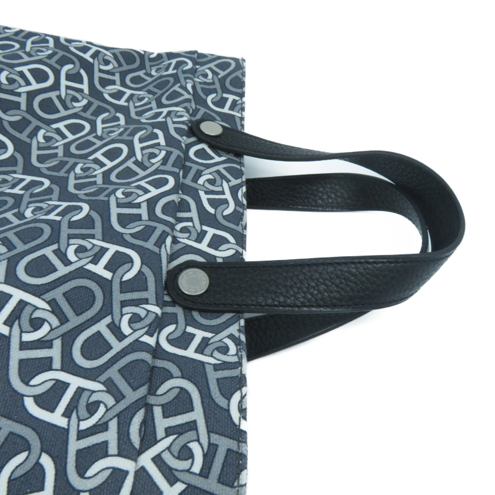 HERMES 帆布/皮革Petit Sac De Toile銀扣手挽袋灰色