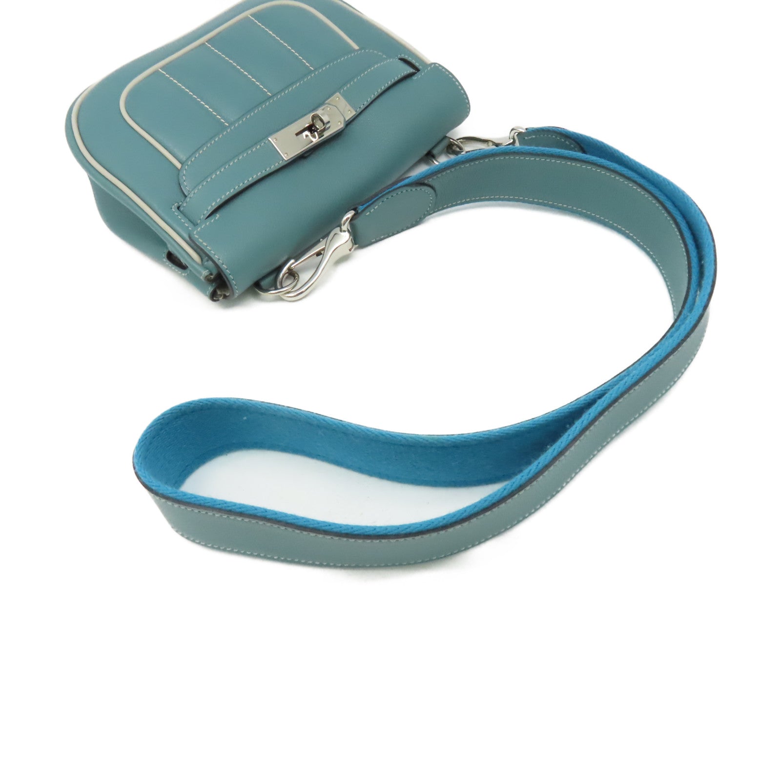 HERMES Evercolor皮革Berline Shoulder Bag銀扣肩背袋藍灰色