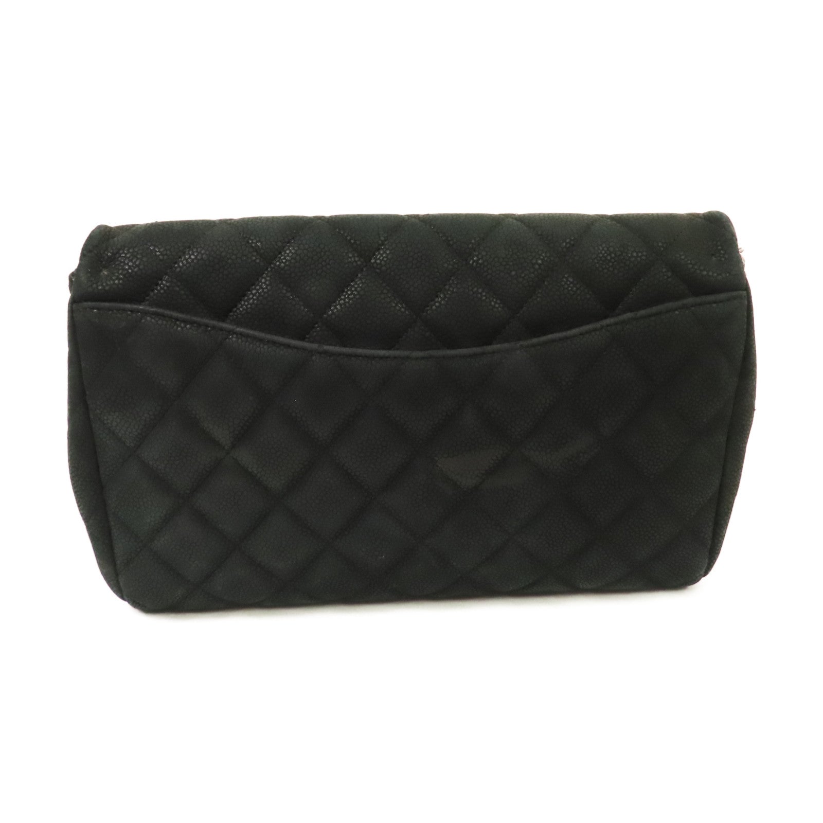 CHANEL 菱格Caviar皮革Timeless Chain Shoulder Bag銀扣鏈帶肩背袋黑色