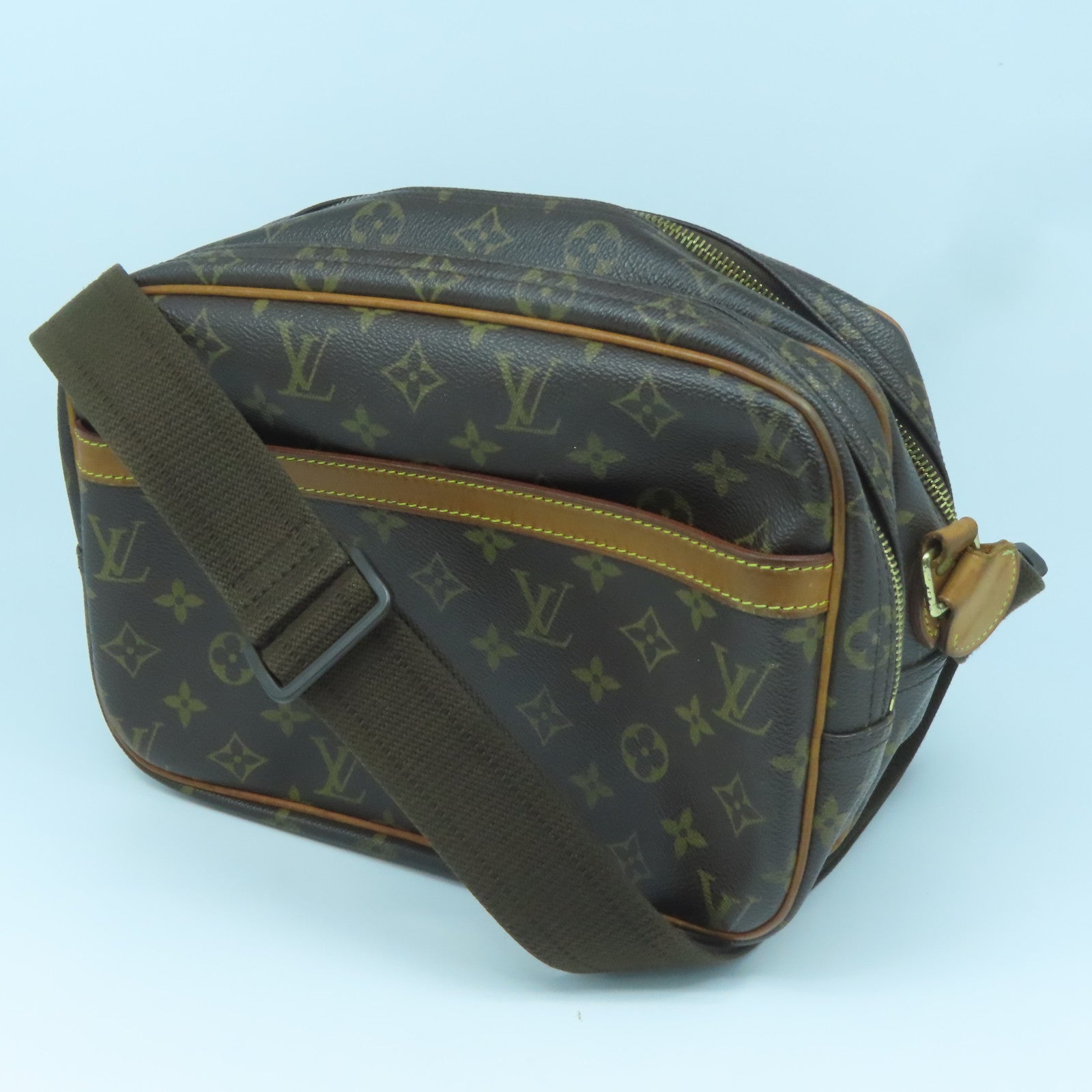 LOUIS VUITTON Monogram Reporter PM Gold Buckle Shoulder Bag Brown