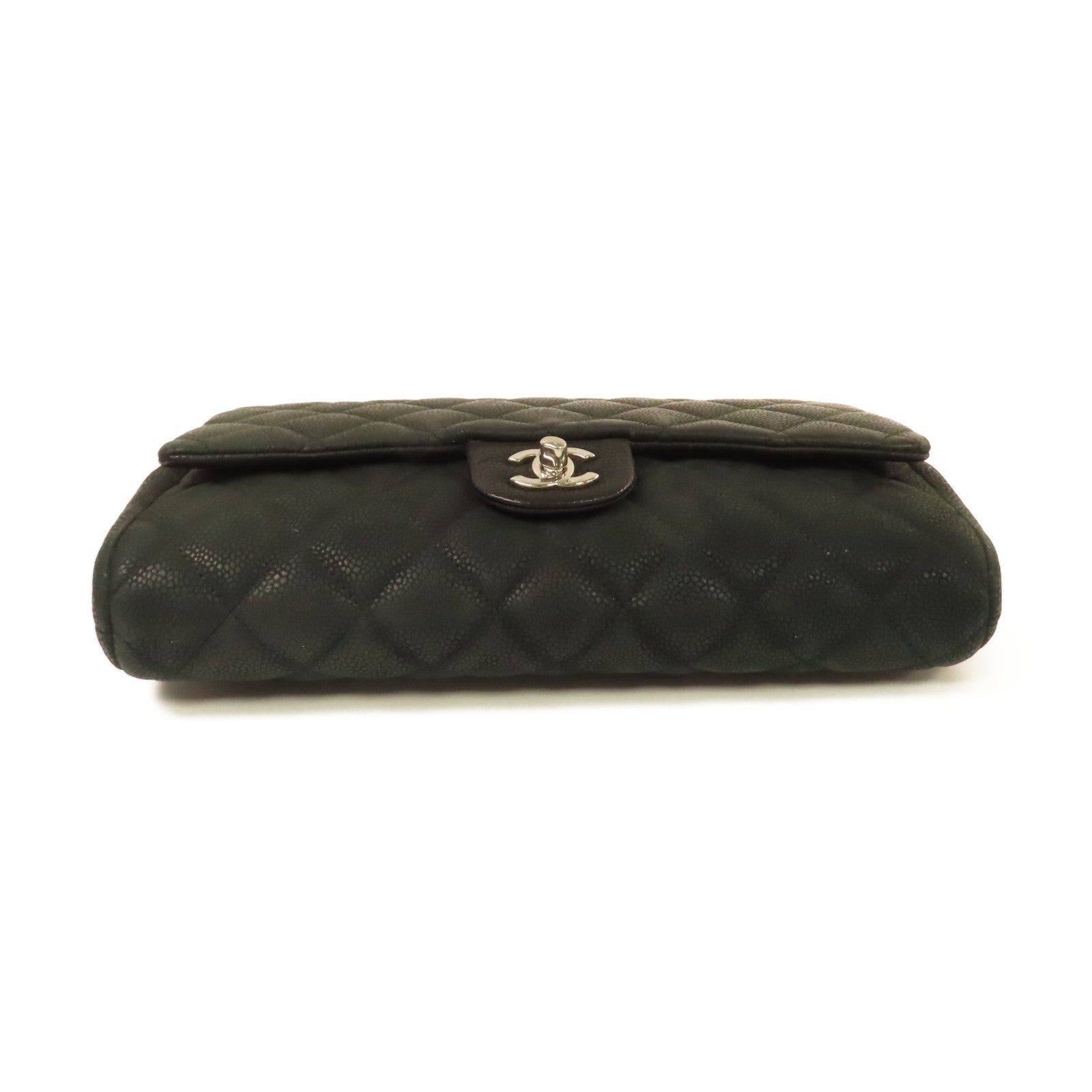 CHANEL 菱格Caviar皮革Timeless Chain Shoulder Bag銀扣鏈帶肩背袋黑色