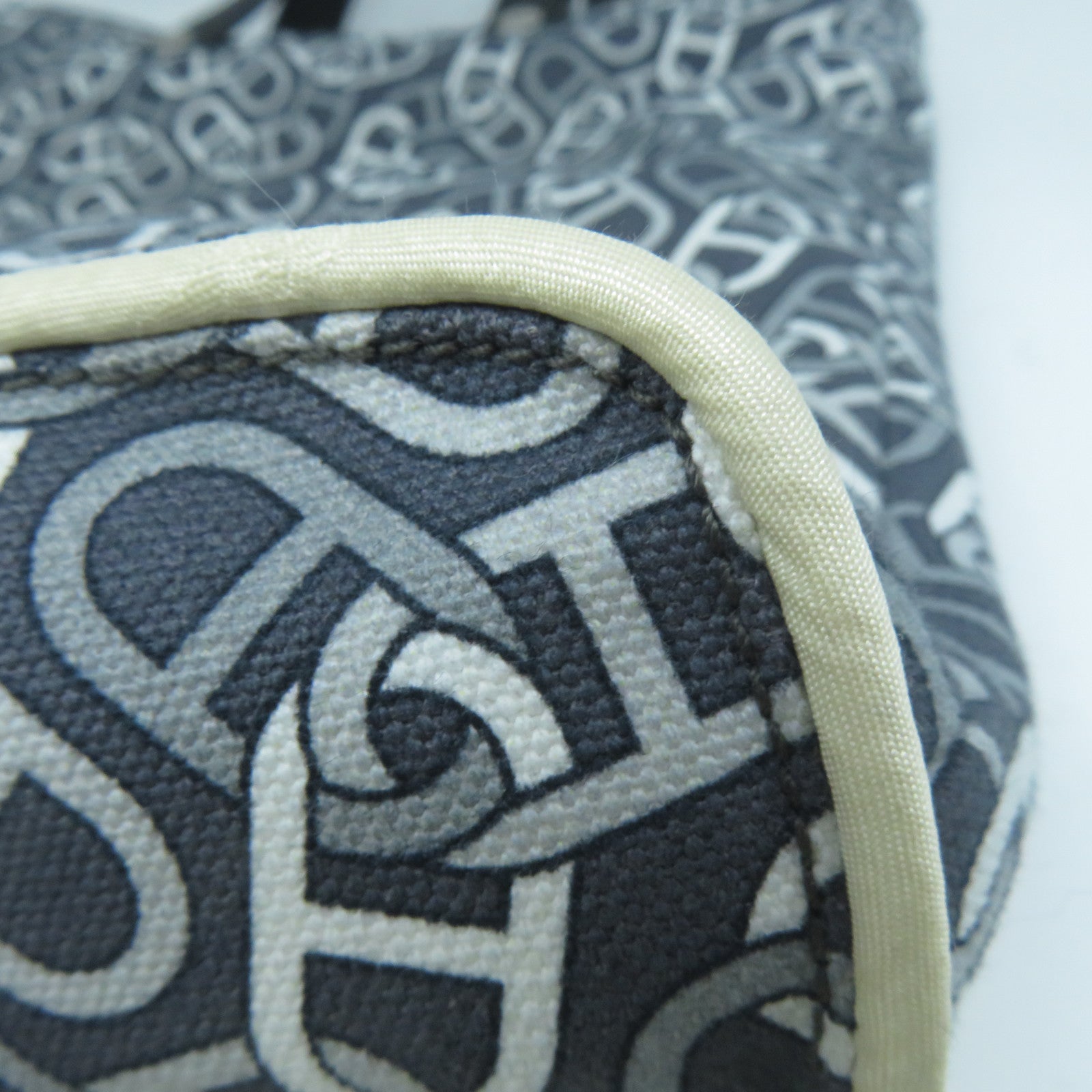 HERMES 帆布/皮革Petit Sac De Toile銀扣手挽袋灰色