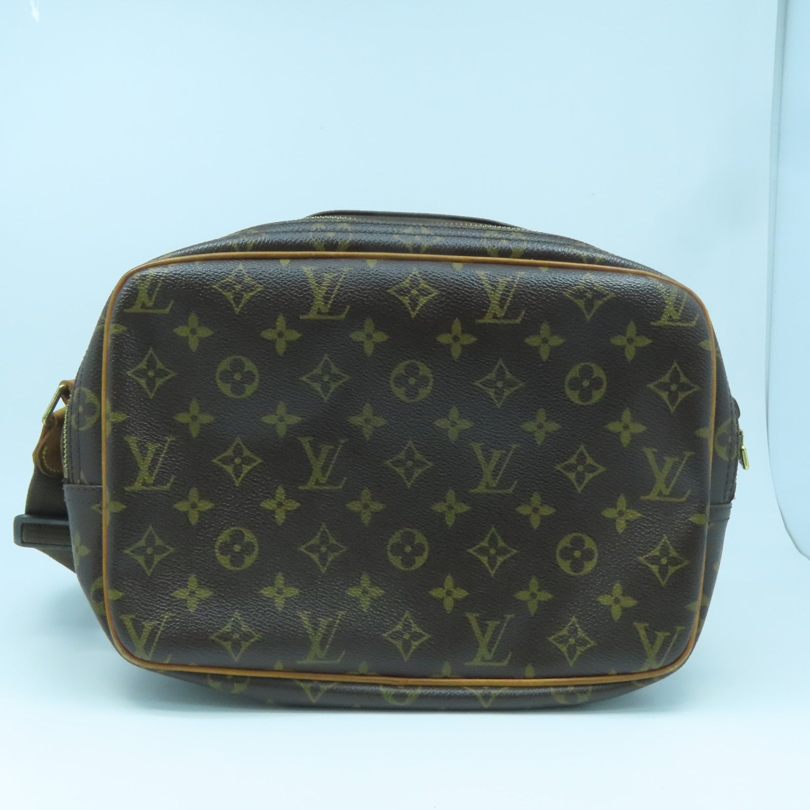 LOUIS VUITTON Monogram Reporter PM Gold Buckle Shoulder Bag Brown