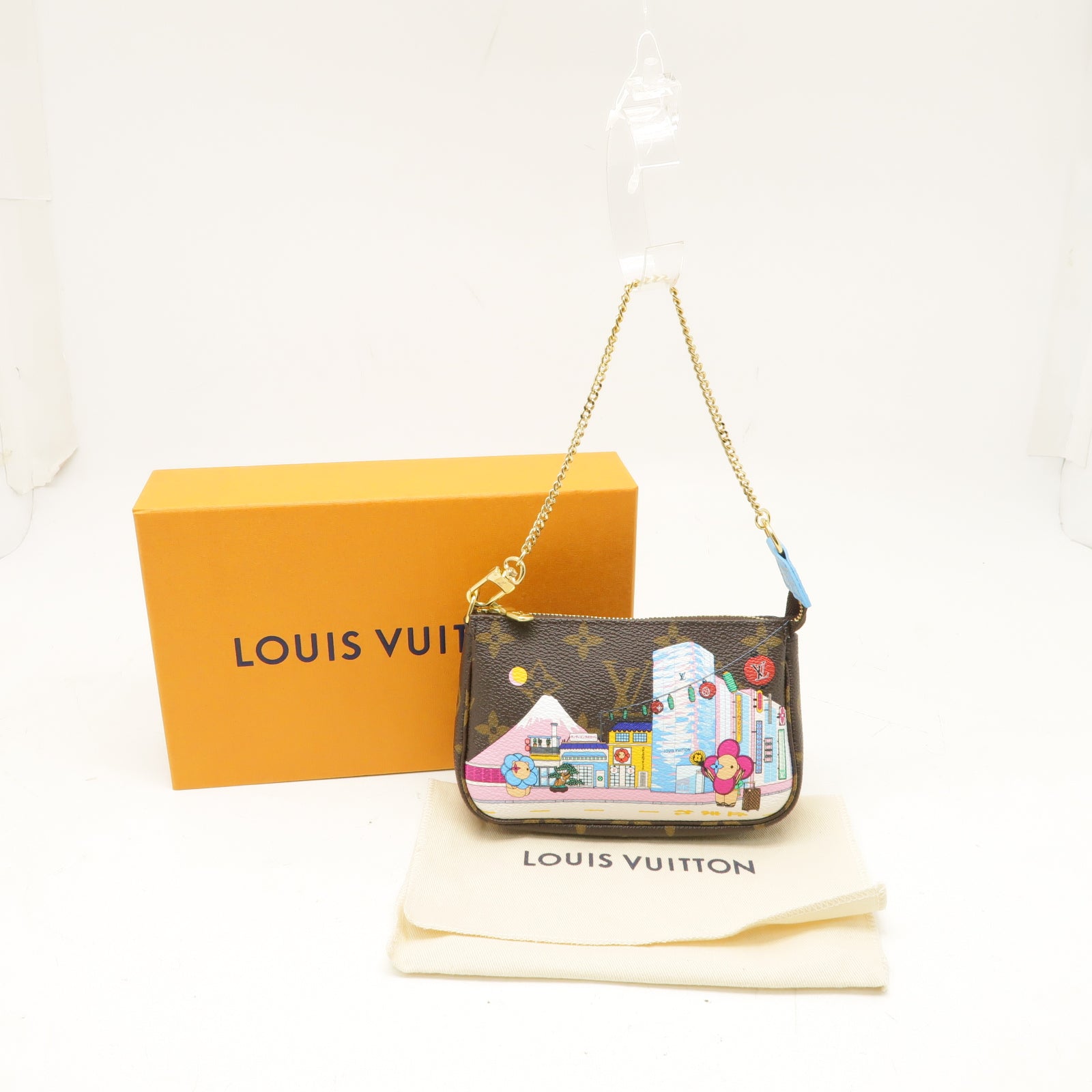 LOUIS VUITTON Monogram Mini Pochette Accessoires金扣鏈帶手挽袋啡色