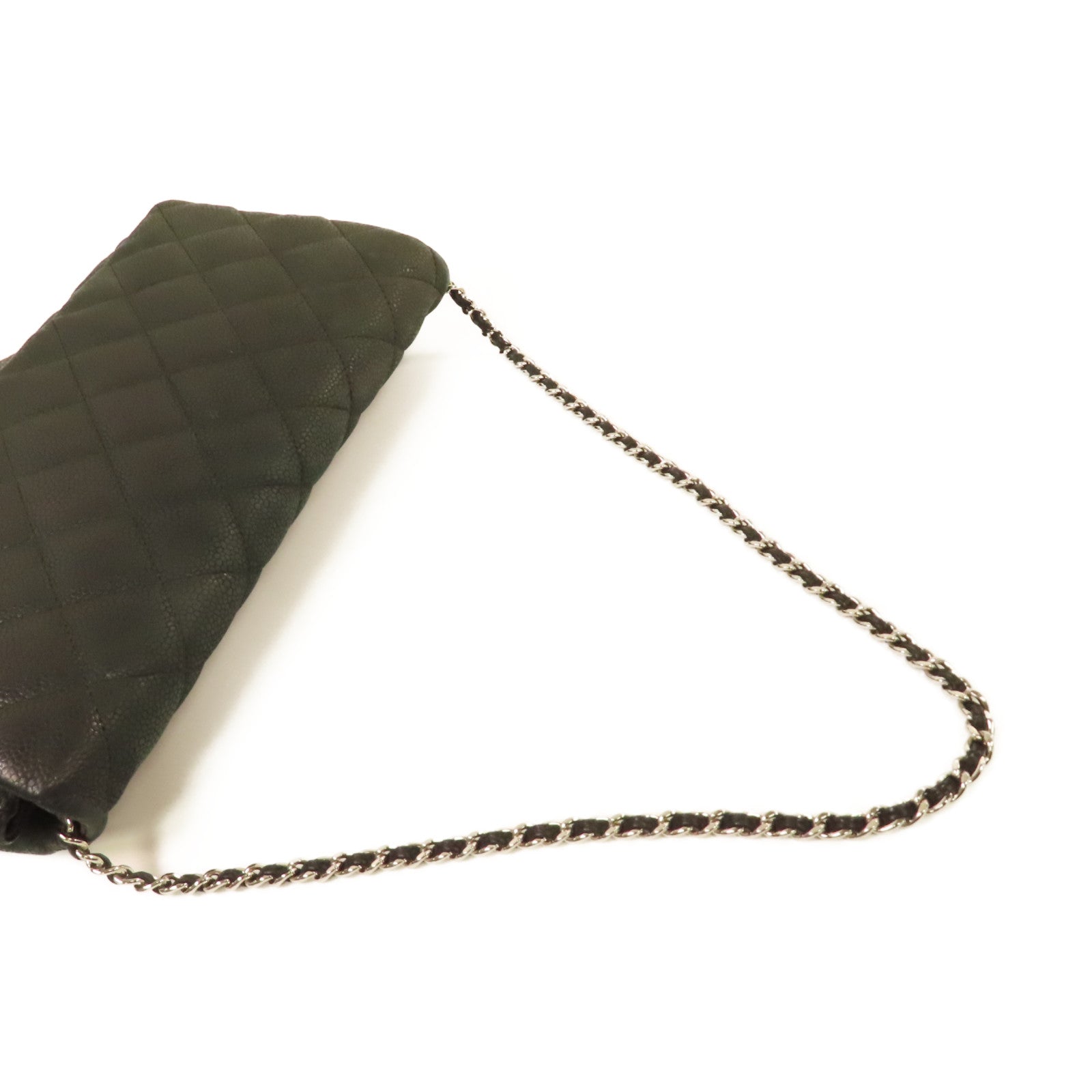 CHANEL 菱格Caviar皮革Timeless Chain Shoulder Bag銀扣鏈帶肩背袋黑色