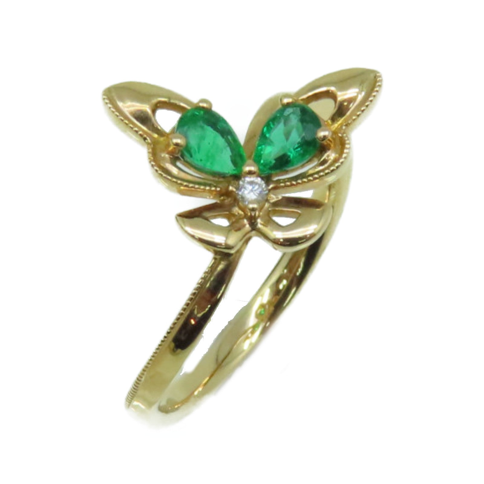 JEWELRY 【激減優惠】18K玫瑰金/0.33綠寶石/0.02ct鑽石Emerald Ring戒指US#6