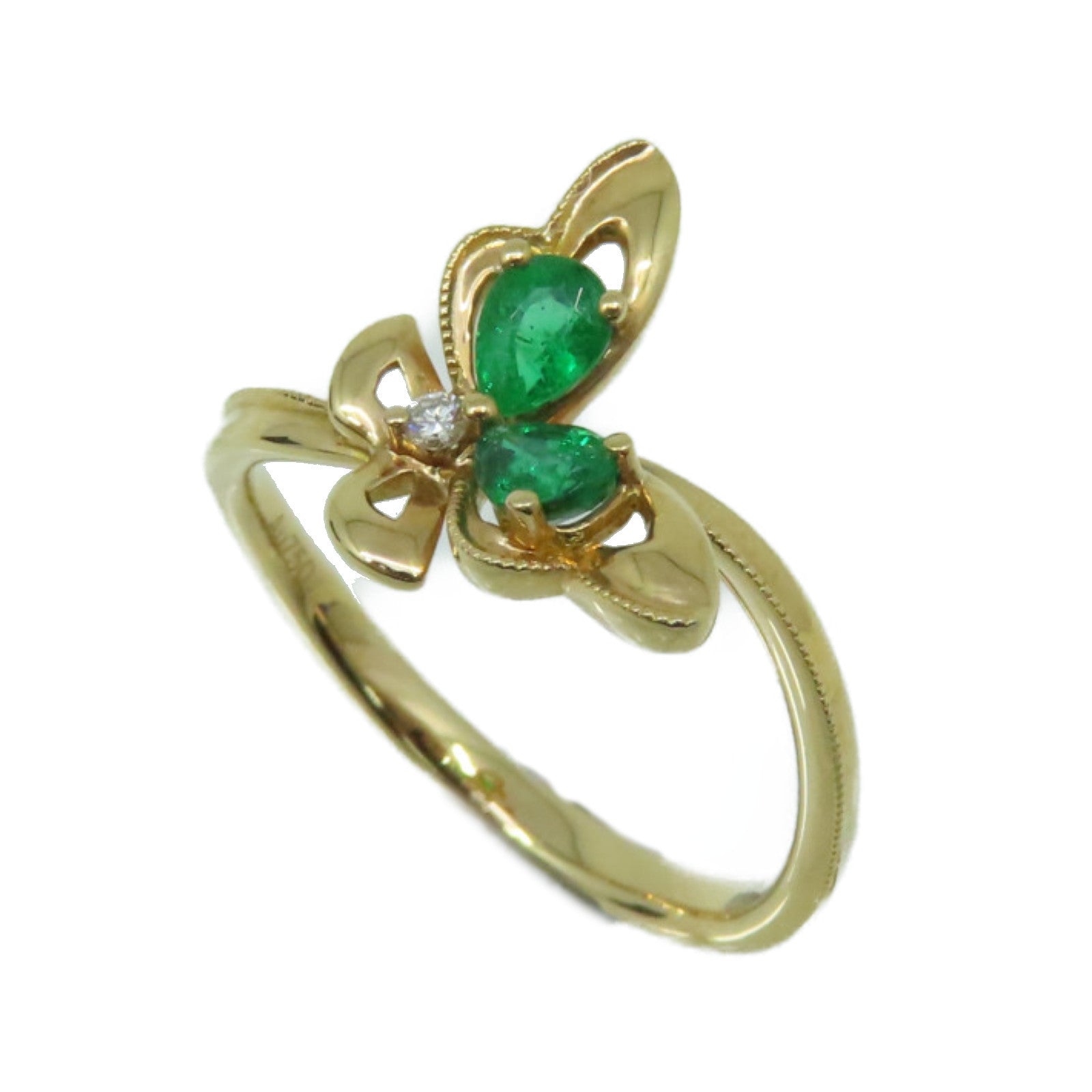 JEWELRY 【激減優惠】18K玫瑰金/0.33綠寶石/0.02ct鑽石Emerald Ring戒指US#6