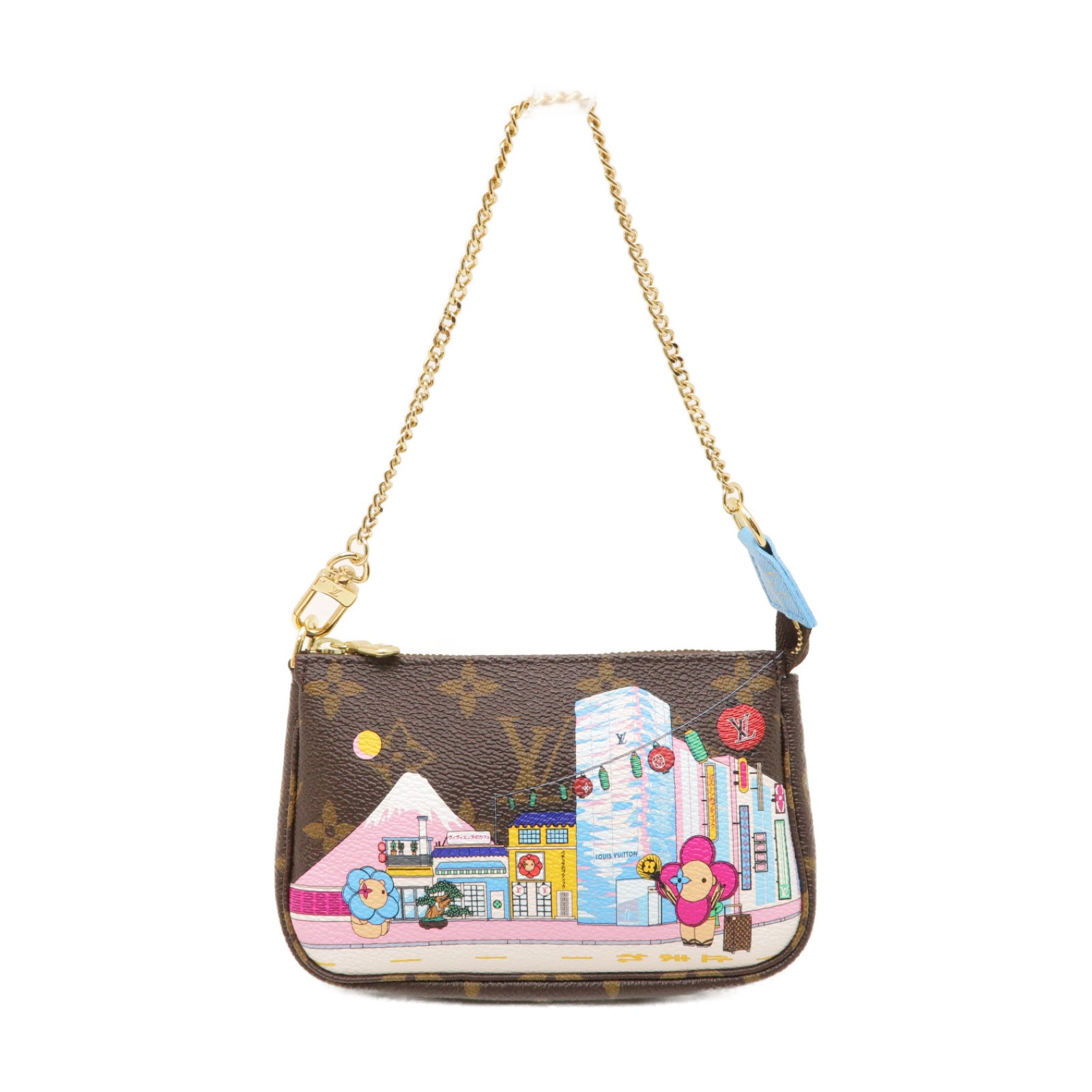 LOUIS VUITTON Monogram Mini Pochette Accessoires金扣鏈帶手挽袋啡色