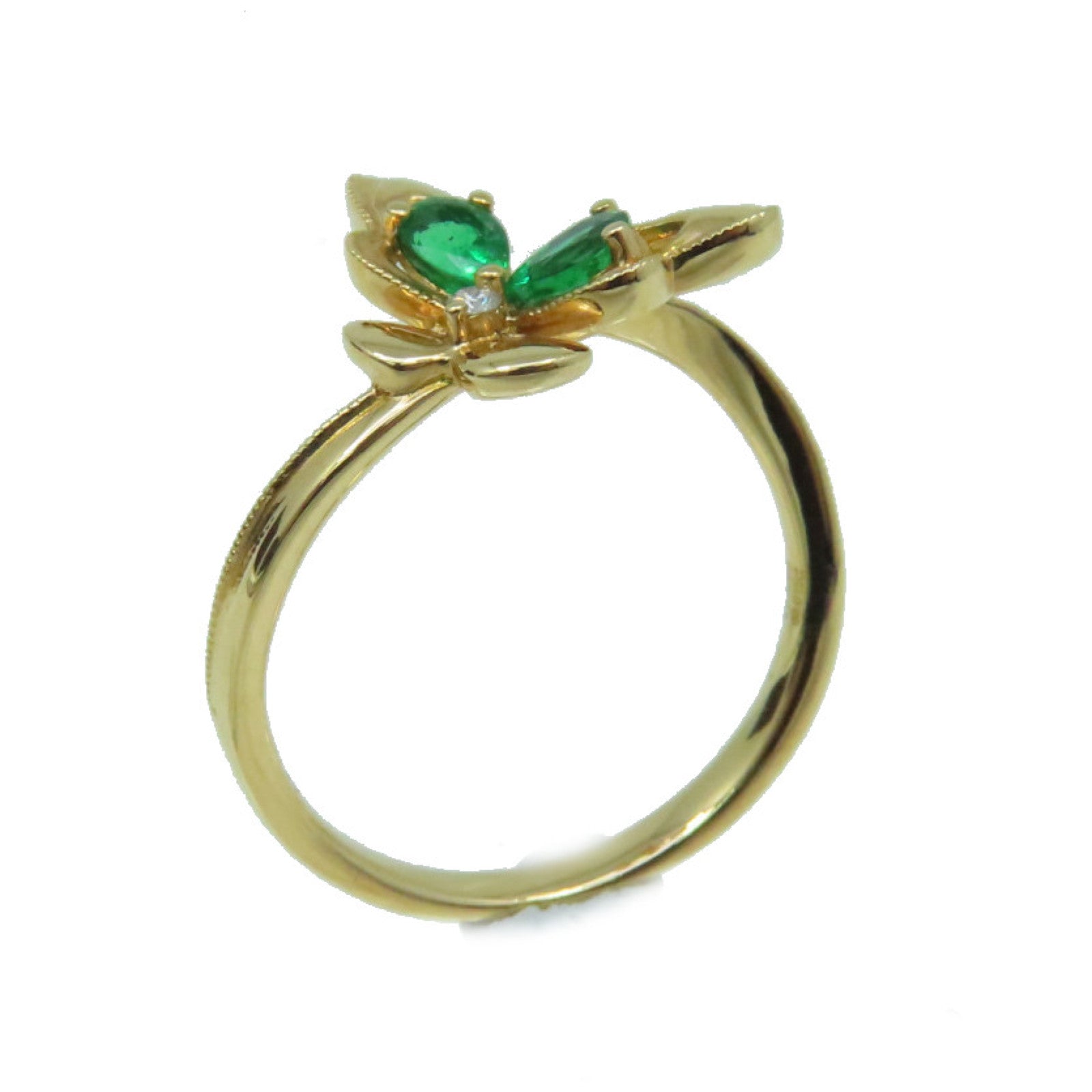 JEWELRY 【激減優惠】18K玫瑰金/0.33綠寶石/0.02ct鑽石Emerald Ring戒指US#6